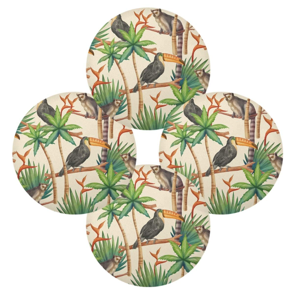 MCHIVER Tropical Animal Placemats Set of 6 - 15.4 Inch Waterproof Dining Table Mats for Kitchen, Holiday Dinner Party & Home Decor - Cute Jungle Theme Table Mats for Kids and Adults