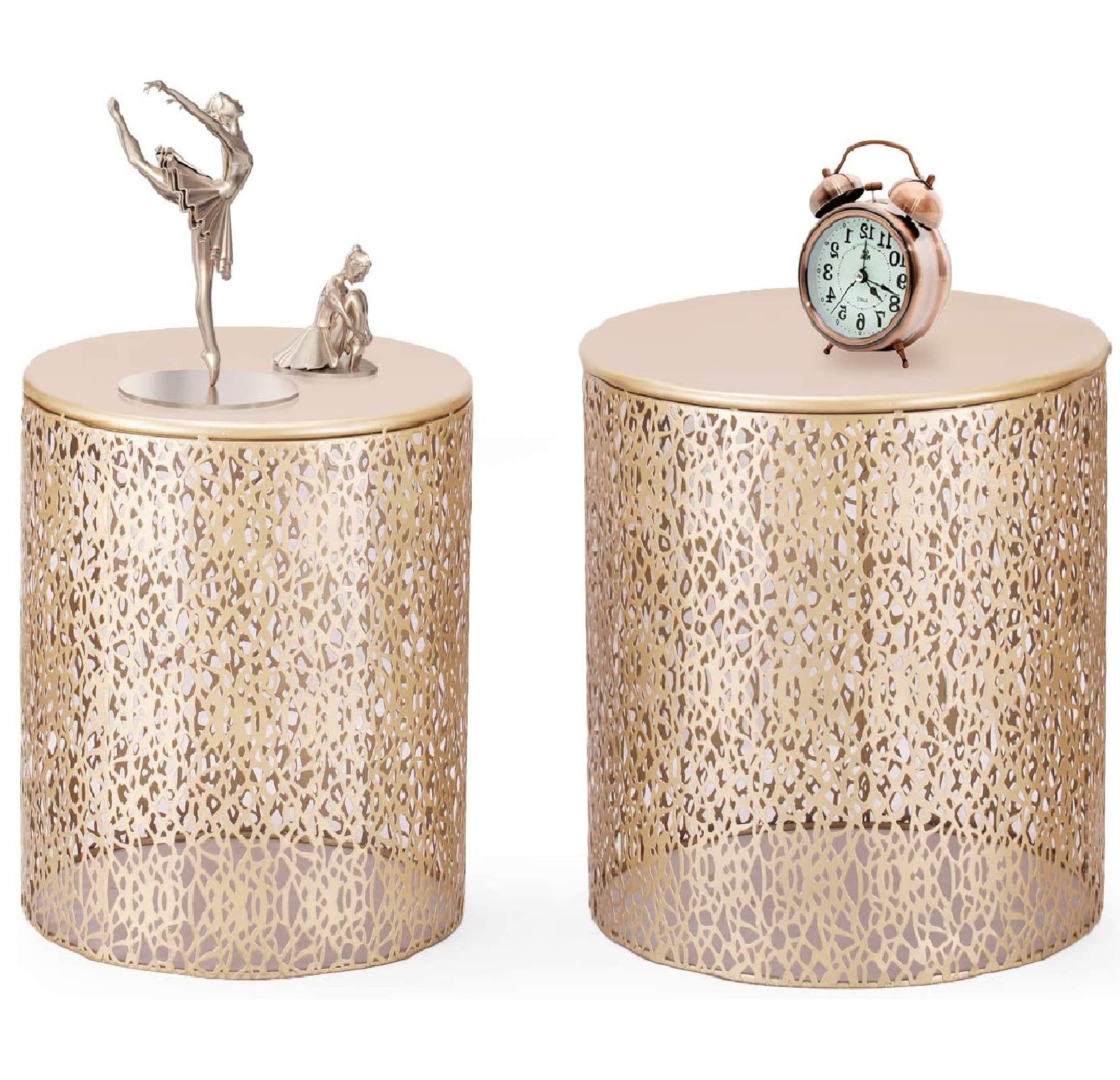 Joveco 2-Piece Golden End Tables Set - Elegant Side Tables, Coffee Tables & Nightstands for Living Room, Bedroom, Entryway - Perfect for Small Spaces, Home Decor & Accent Furniture