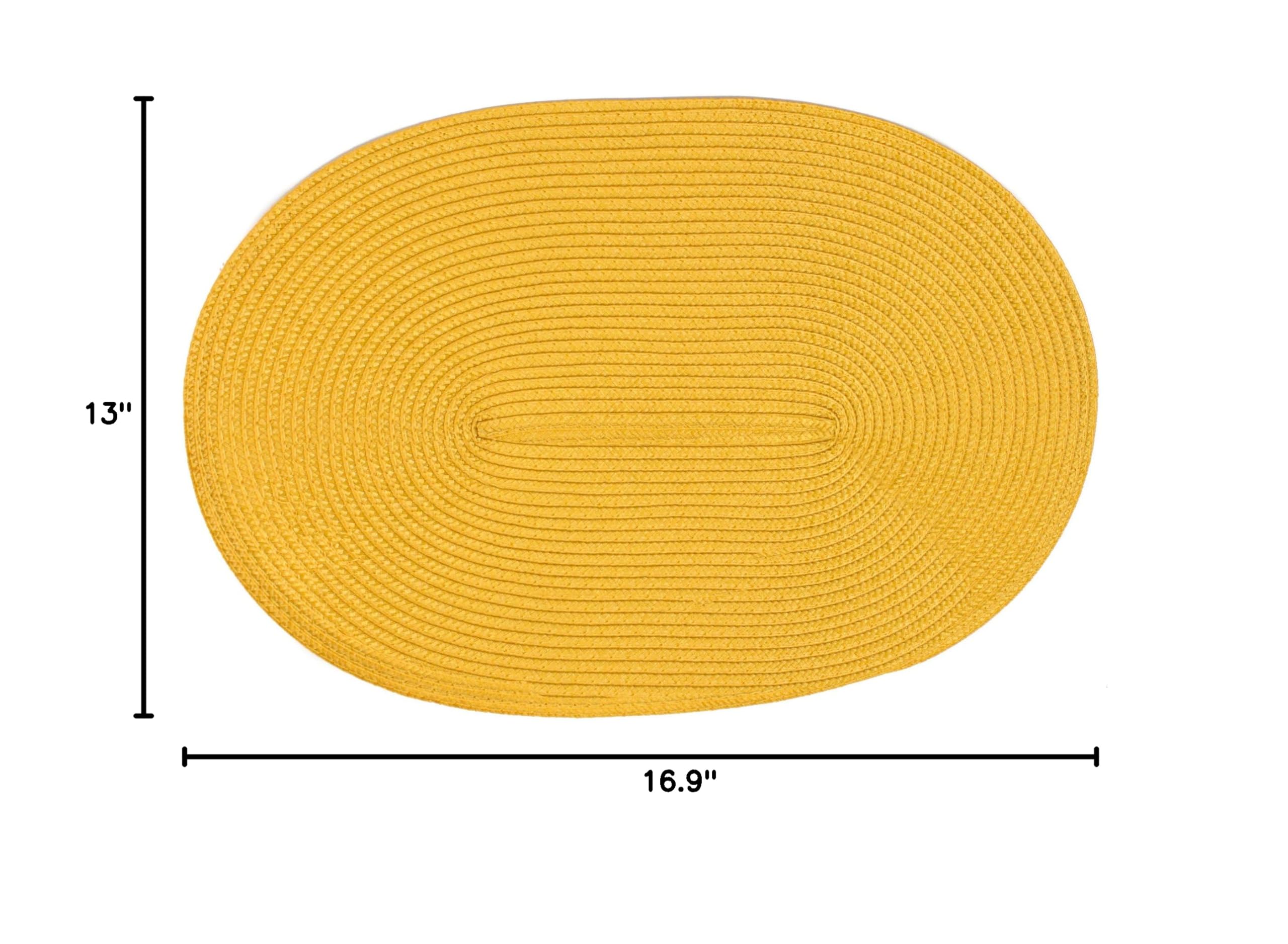 London Woven Spiral Table Placemats Set of 4 - 16.9 x 13 Inch Oval Non-Slip Dining Mats in Yellow - Perfect for Thanksgiving, Christmas Dinner & Home Decor
