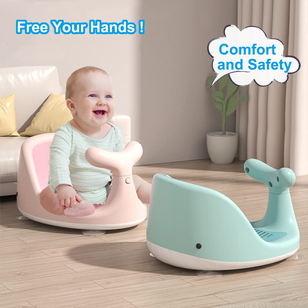 Whale-Shaped Baby Bath Seat with 4 Secure Suction Cups - Safe & Comfortable Bath Chair for Infants 6-36 Months (Pink) | Perfect for Newborns, Toddlers & Kids in Bathtub or Shower