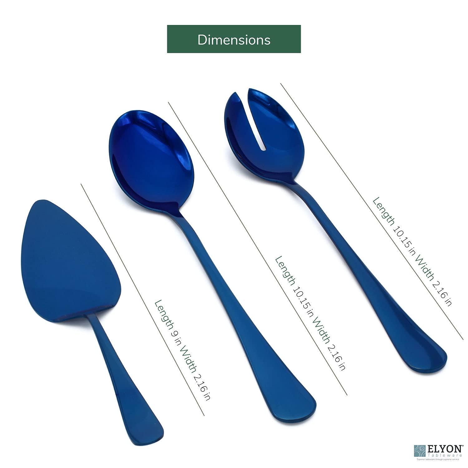 Blue Stainless Steel Serving Spoons Set - 3-Piece Mirror Finish for Salads & Pies