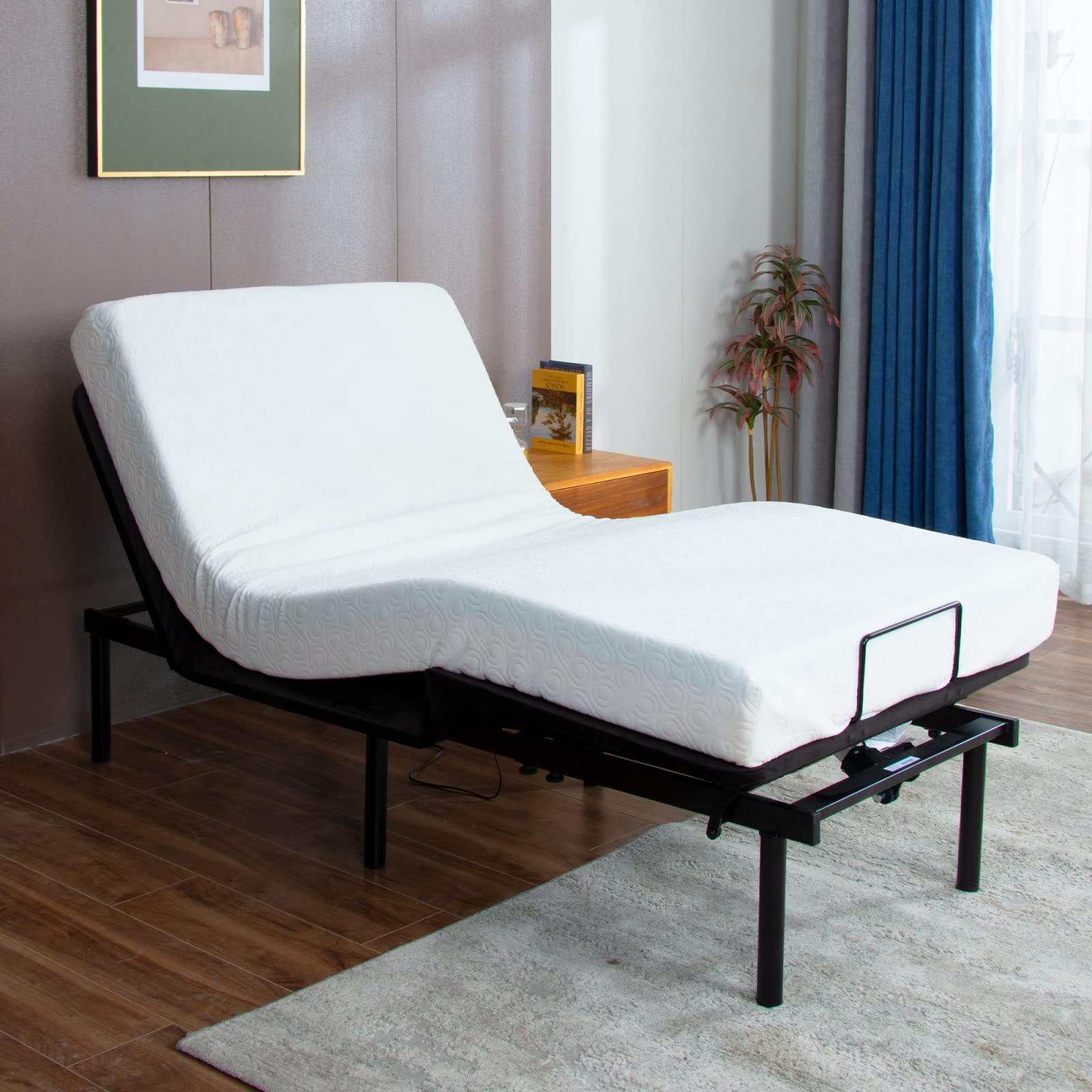 GYZAD Twin XL 3-Fold Adjustable Bed Base Frame with Head/Foot Incline, USB Ports & Wireless Remote - Easy No-Tool Assembly, Upholstered Black Frame - Perfect for Home, Dorm, or Guest Room Comfort