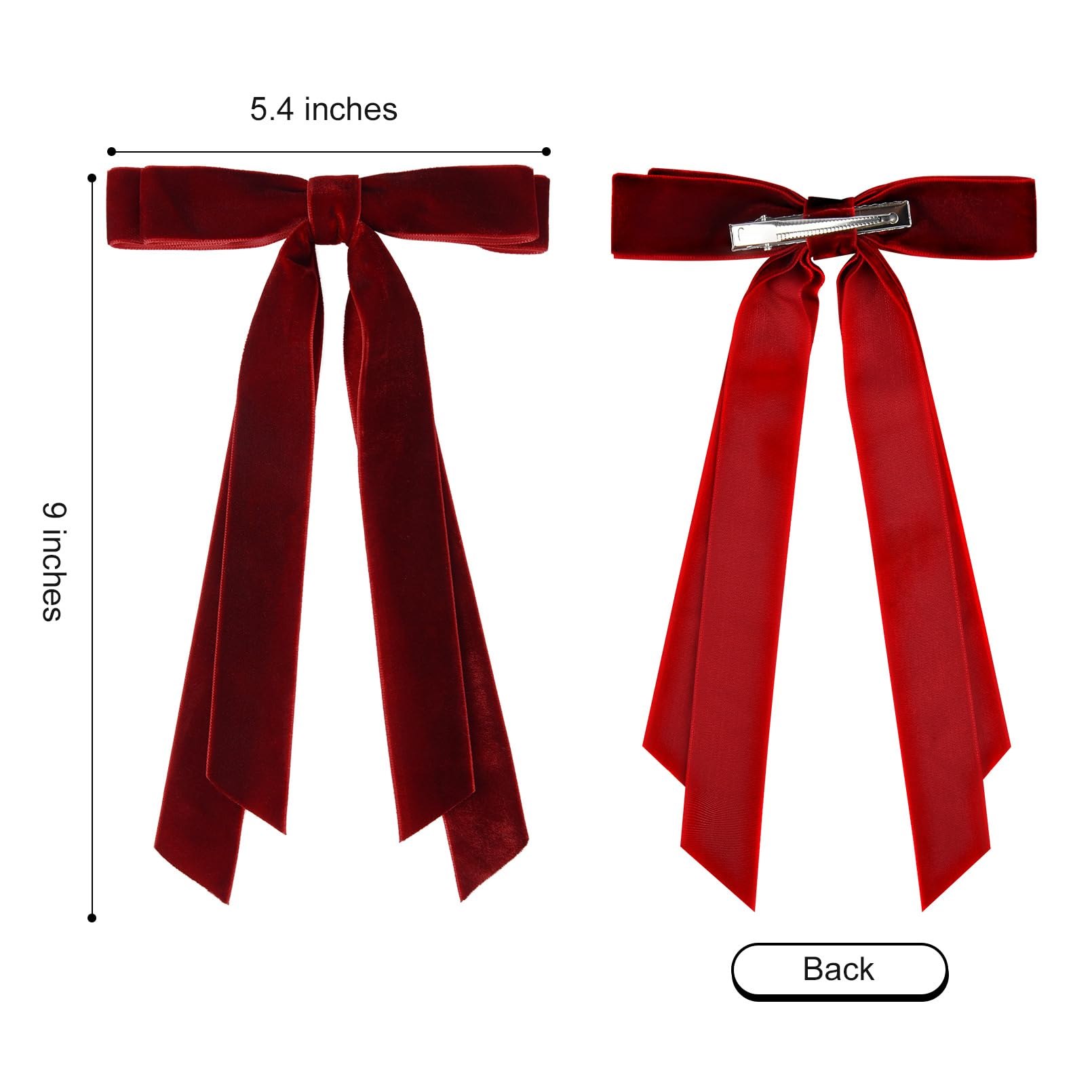 2PCS Velvet Hair Bows - Wine Red & Green Ribbon Hair Clips with Metal Slides | Ponytail Holder for Women, Girls, Toddlers, Teens & Kids | Perfect for Parties, Weddings & Daily Hair Accessories