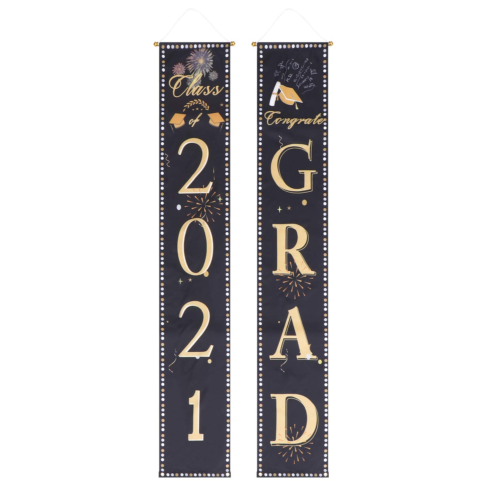 Amosfun 2021 Graduation Party Decorations - 1 Pair Graduation Couplets Door Curtain & Banner Set for College High School Ceremony | Perfect for Graduation Party Decor, Dorm Door Hanging, Photo Backdrop