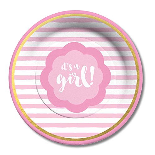 C.R. Gibson Pink and Gold It's a Girl Baby Shower Dessert Plates - Set of 8 - Perfect for Baby Shower Parties, Gender Reveals & Celebrations