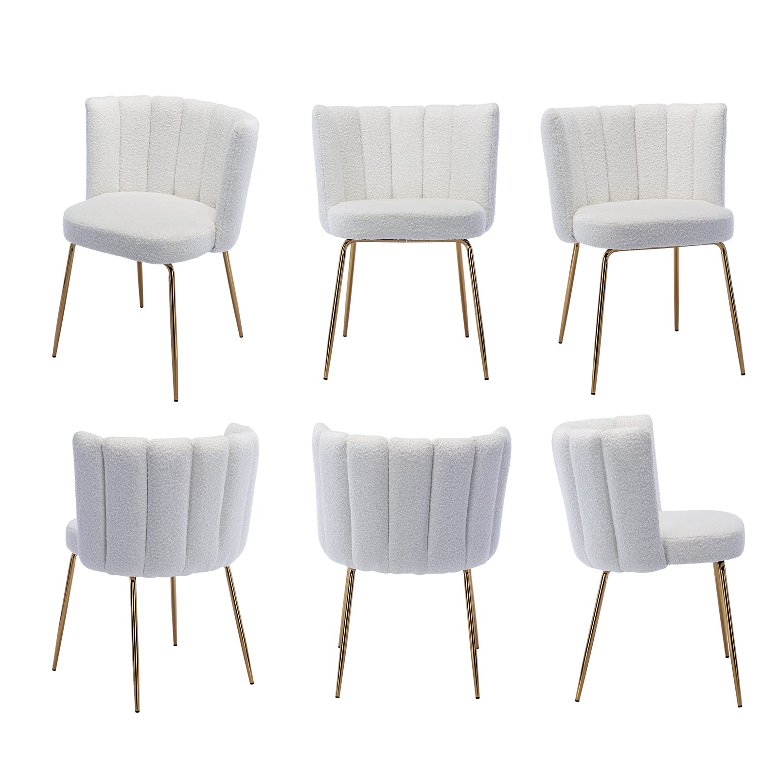 Chairus Dining Chairs Set of 4 - Modern Upholstered Accent Chairs with Lamb Wool Fabric, Curved Back & Gold Metal Legs for Living Room, Kitchen, Bedroom, Vanity - White Fur - Perfect for Home Decor, Dining Sets & Cozy Seating Areas