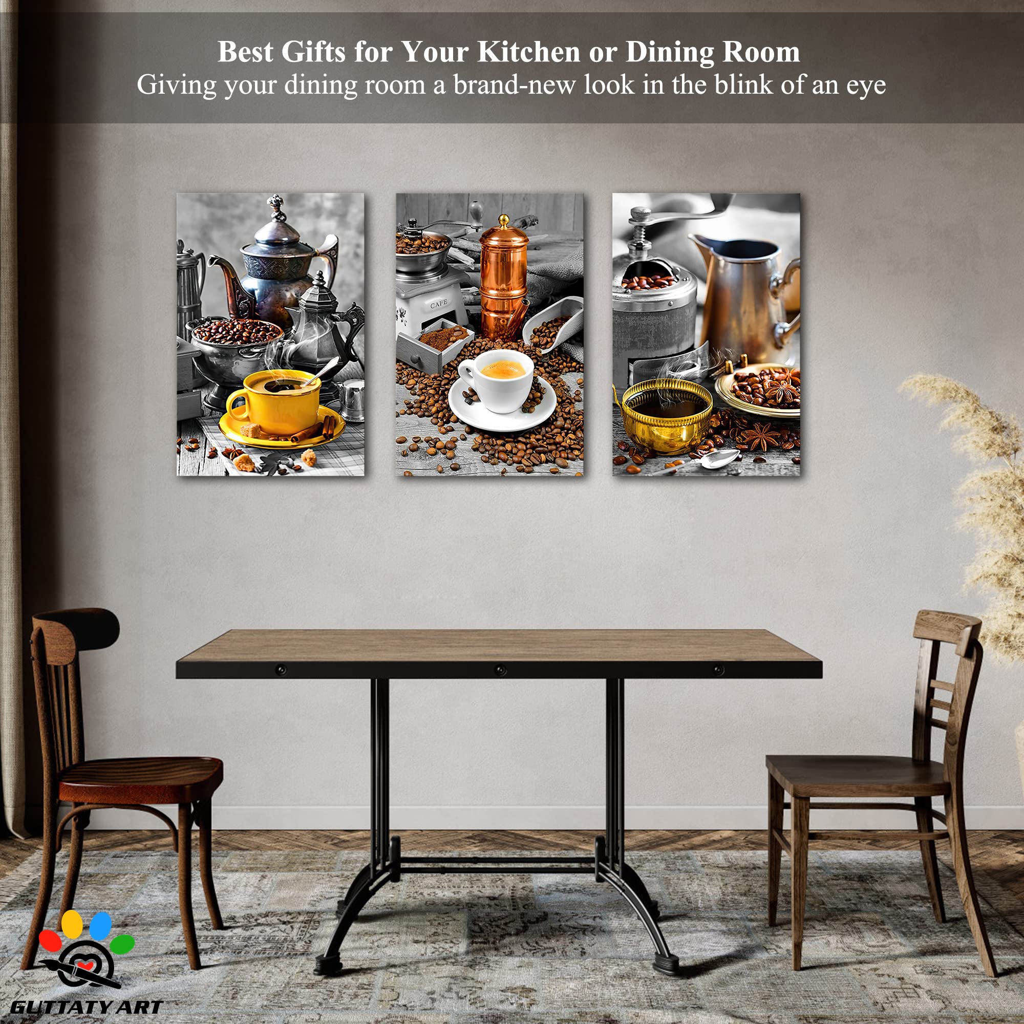 GUTTATY Modern Coffee Bean Canvas Wall Art Set - 3-Piece 20