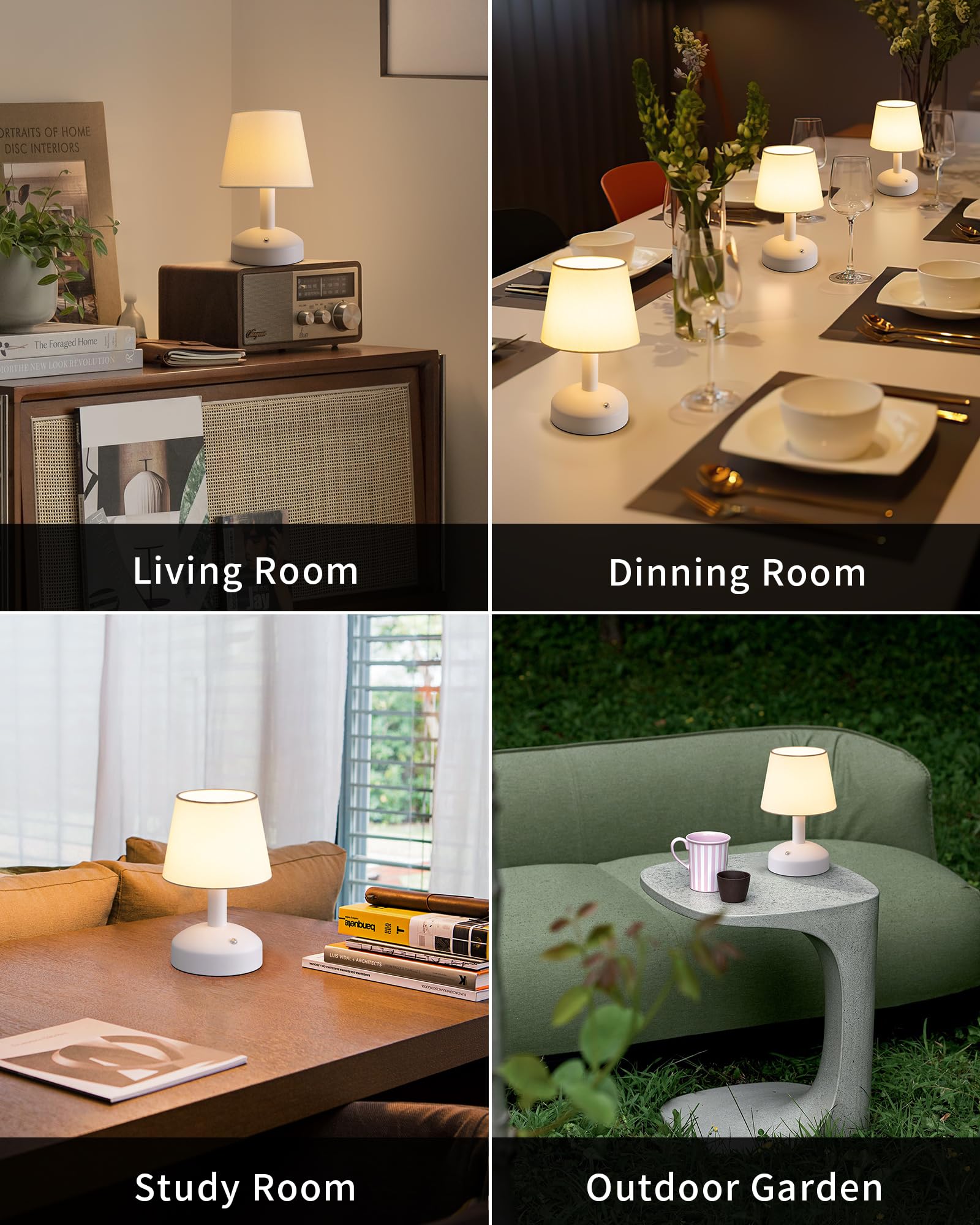 KDG Modern Cordless Small Table Lamp - Portable LED Fabric Shade Desk Lamp with 5000mAh Rechargeable Battery, Bedside Night Light for Bedroom, Living Room, Office, Dorm & Nursery (White) | Perfect for Reading, Working & Relaxing at Night