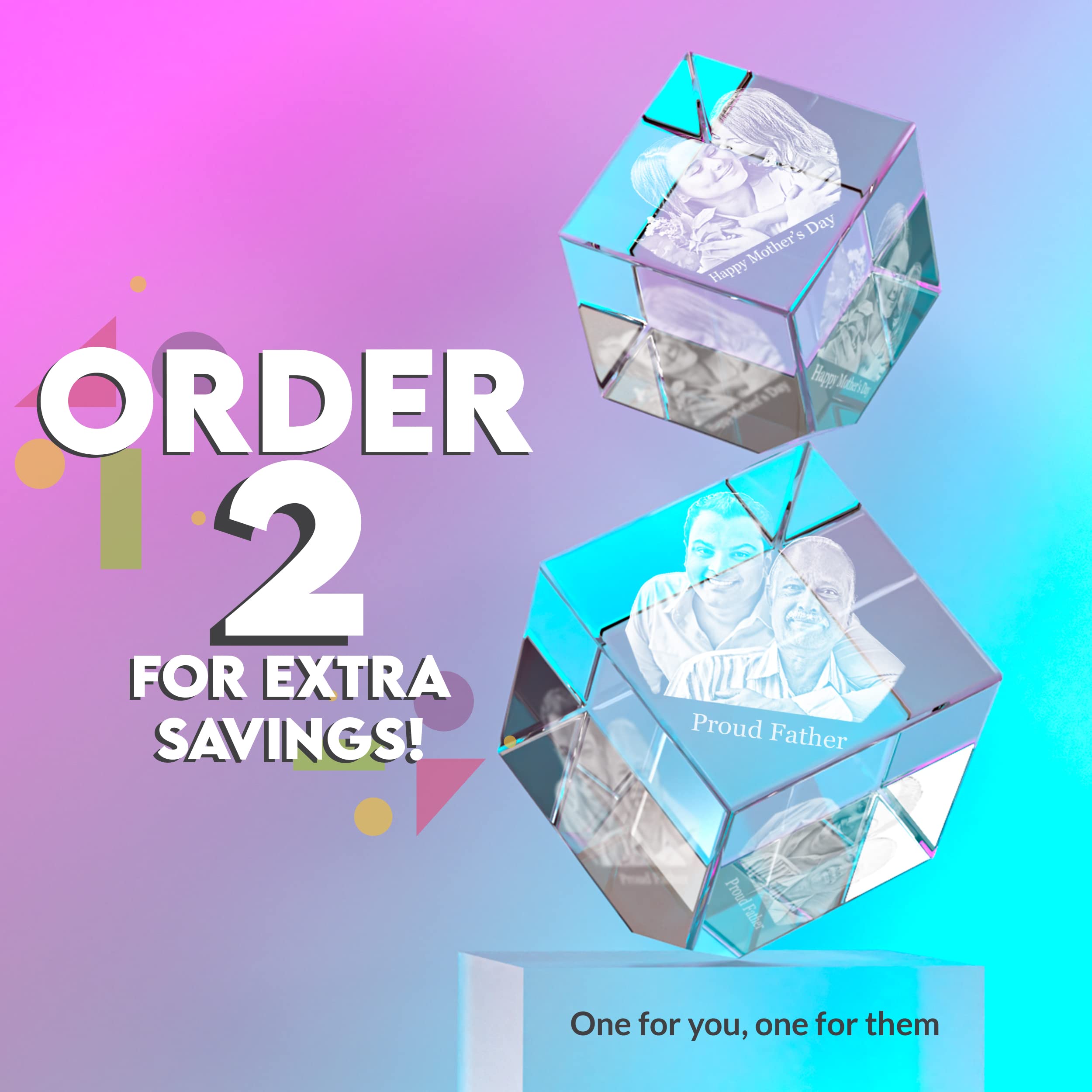 Personalized 3D Crystal Photo Gift - Custom Laser Engraved Picture Inside Clear Diamond for Mom, Dad, Men & Women | Perfect Christmas Present, Anniversary Keepsake & Memorial Gift