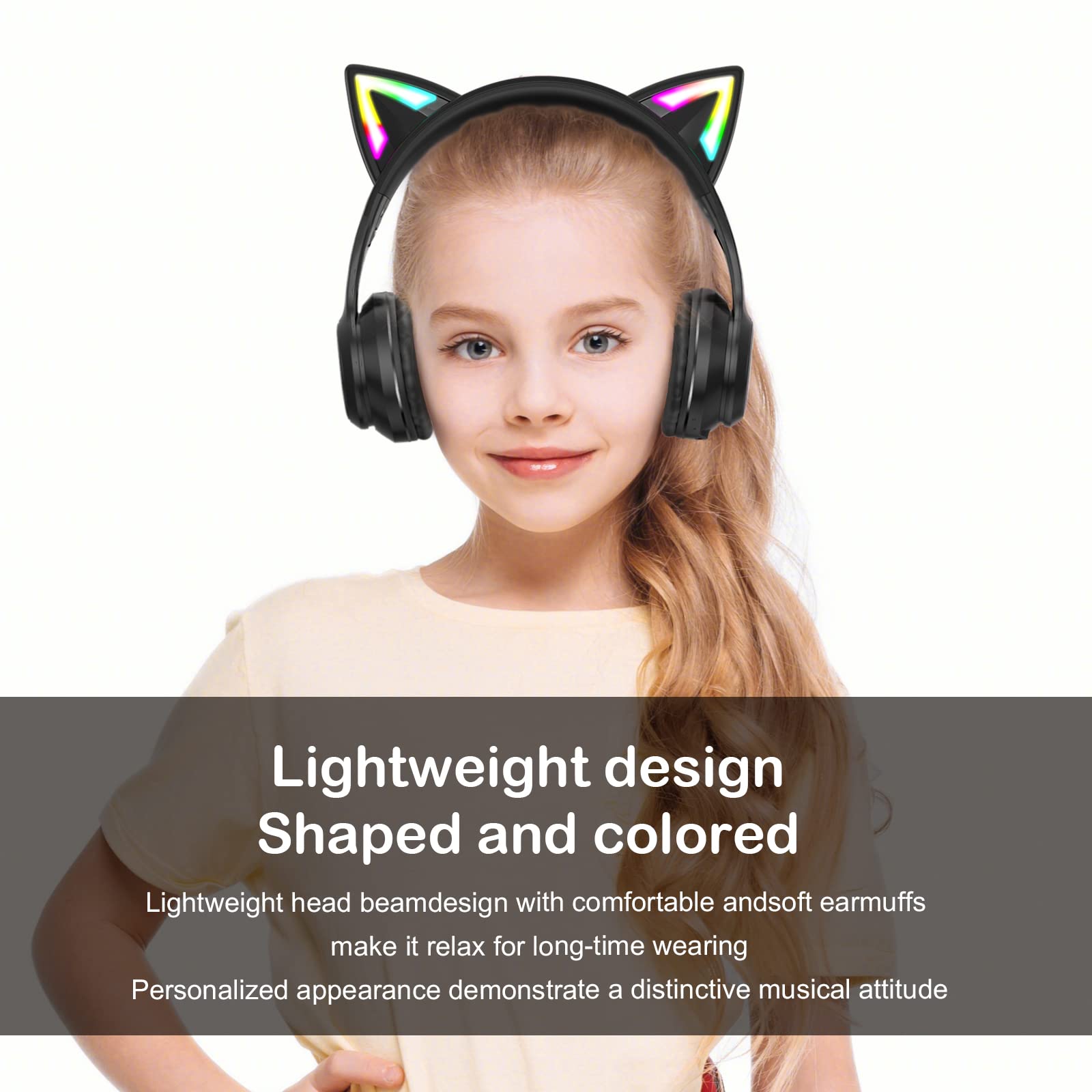 Wireless Bluetooth Cat Ear Headphones with RGB Lights & Wired Gaming Mouse Combo - Perfect for Gaming, Streaming, and Cosplay