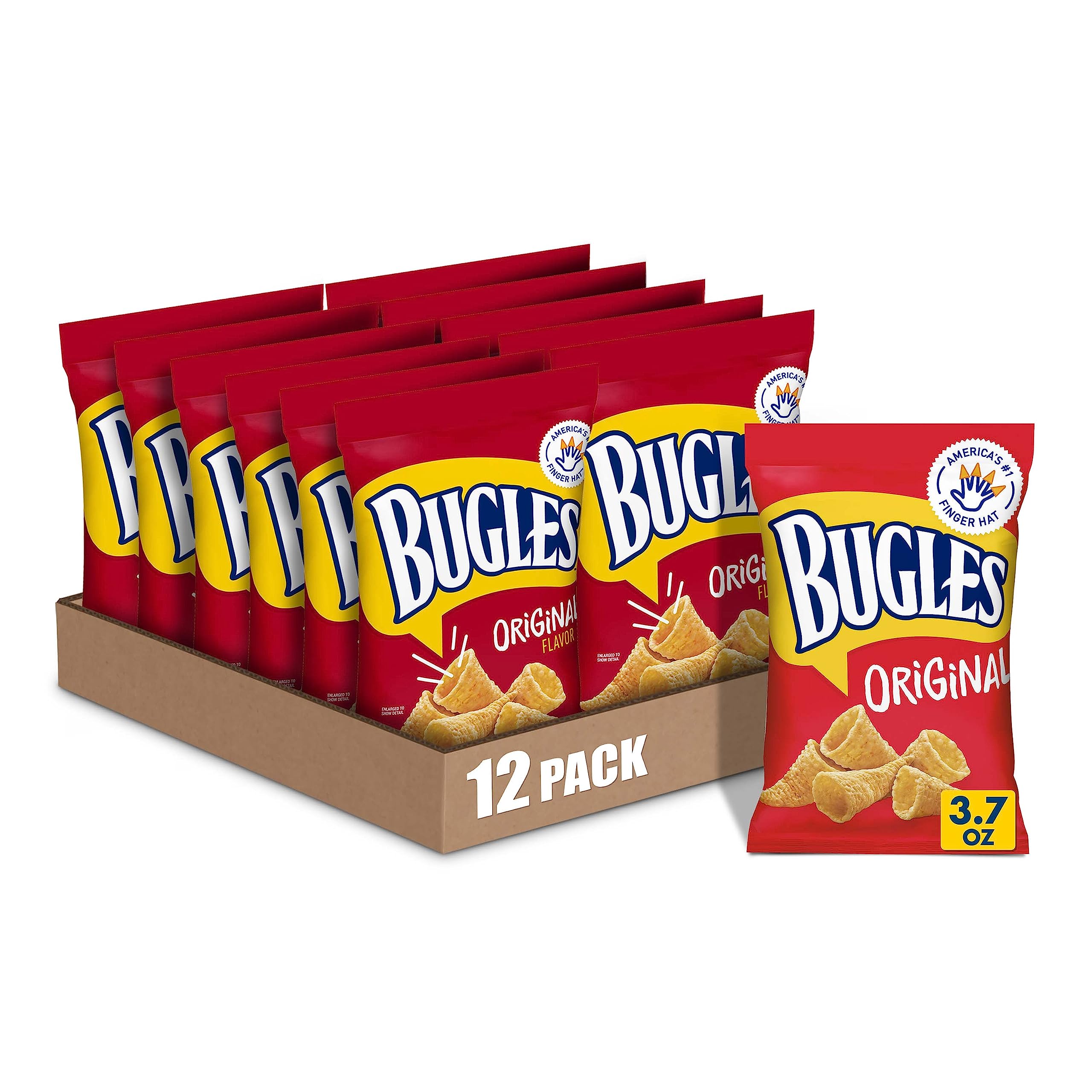 Original Flavor Bugles Crispy Corn Snacks - 3.7 oz (Pack of 12) | Crunchy Cone-Shaped Corn Chips for Parties, Road Trips & Movie Nights - Gluten Free Snack