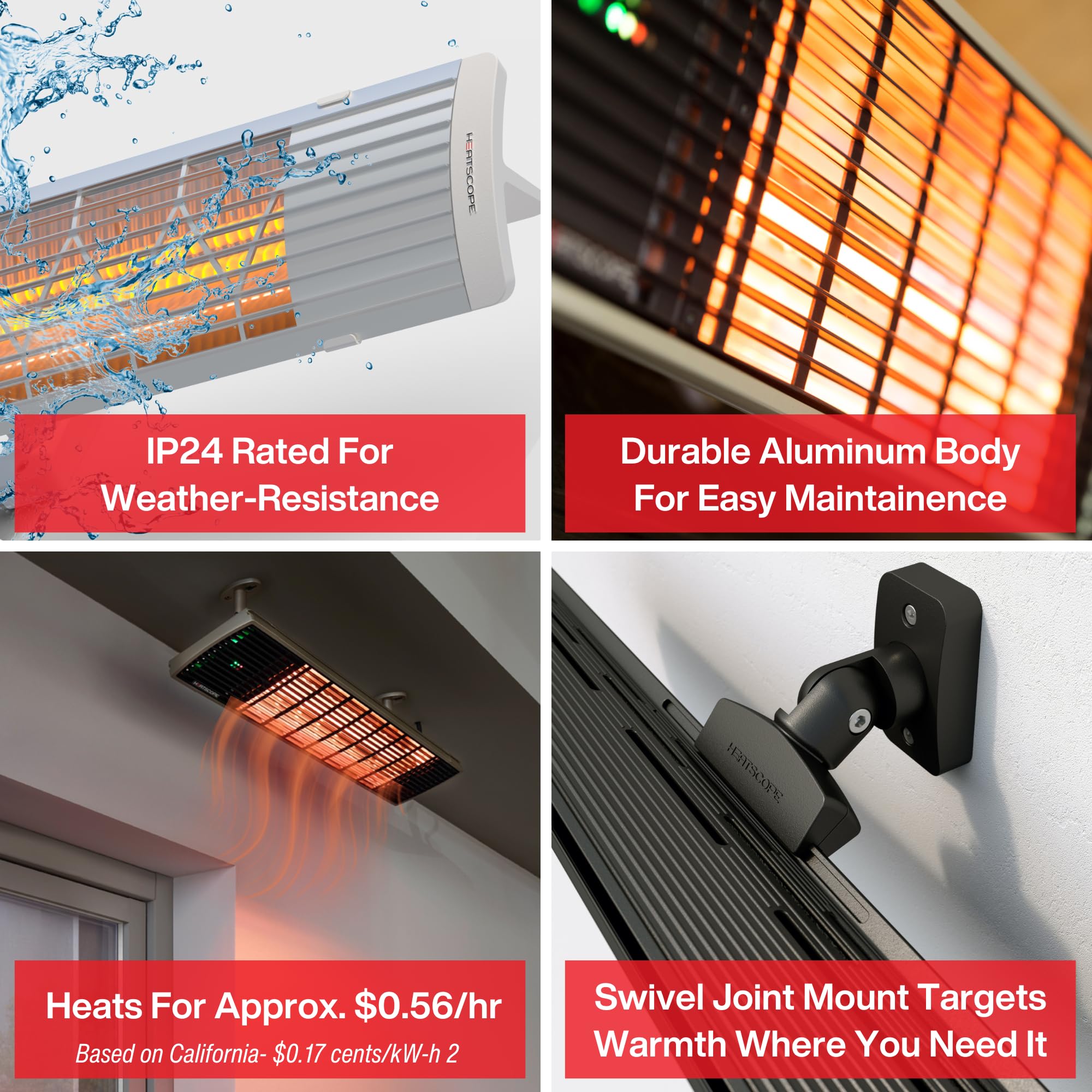 2200W Infrared Patio Heater - Award-Winning German-Made Outdoor Heater with IP24 Rating | Lightweight Electric Heater for Indoor & Outdoor Use | Perfect for Decks, Gardens & Garages | HEATSCOPE Heater