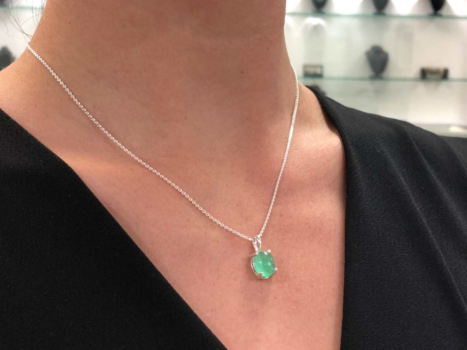 3.37 Carat Natural Green Emerald and Diamond Pendant Necklace in 925 Sterling Silver | Elegant Jewelry Gift for Women, Birthday, Anniversary & Special Occasions