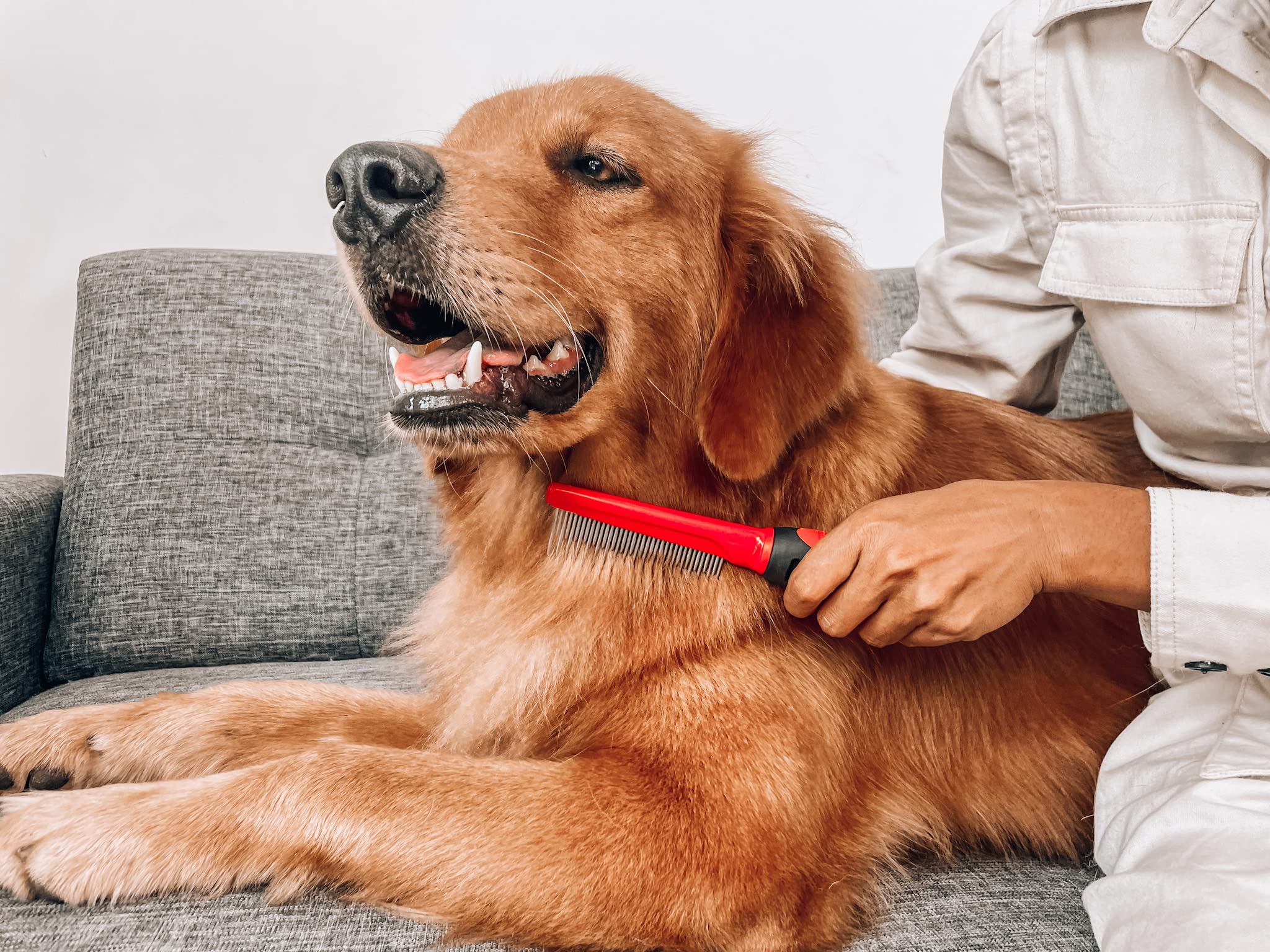 Tuff Pupper Dual Length Detangling Dog Comb - Short & Long Teeth for Outer & Inner Coat | Ergonomic Pet Grooming Comb with No-Slip Handle & Rounded Tips | Perfect for Brushing, Shedding Control, and Gentle Detangling at Home or Professional Grooming