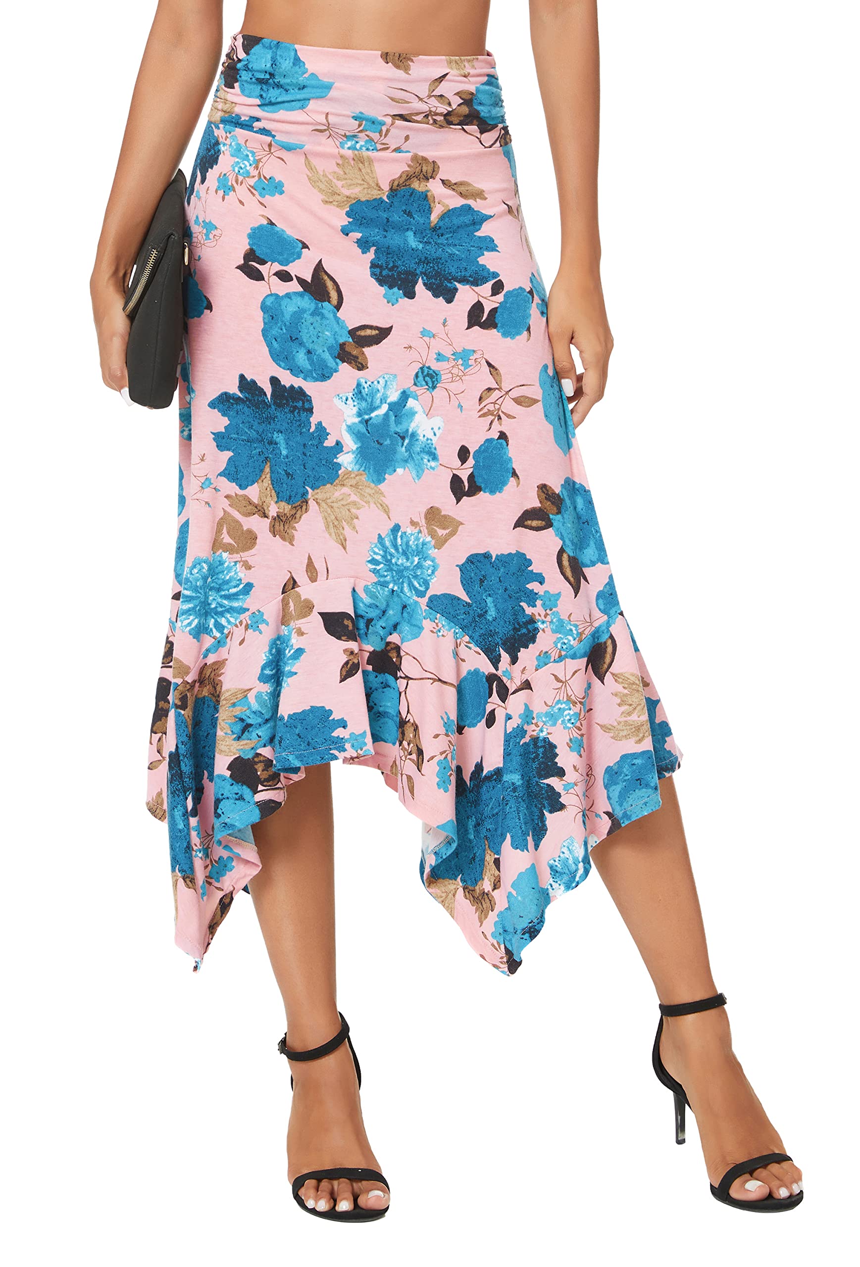 Urban CoCo Women's Flowy Stretchy Skirt - Handkerchief Hem Midi Skirt for Casual Wear, Beach, and Summer Outfits | Comfortable & Stylish Elastic Waist Skirt