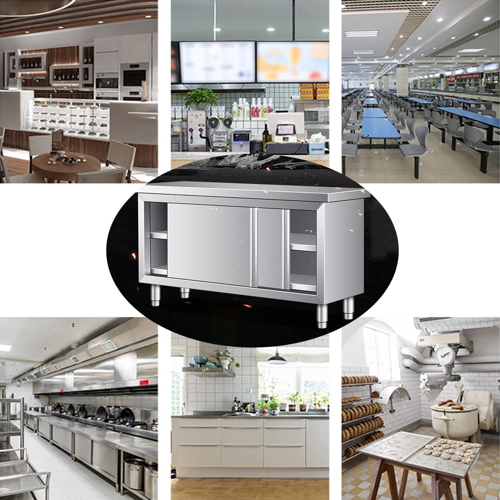 Stainless Steel Commercial Kitchen Prep Table with Storage Cabinet - Heavy Duty Metal Work Table for Restaurant, Bakery & Home Cooking - Large Workspace & Durable Design for Food Preparation & Catering
