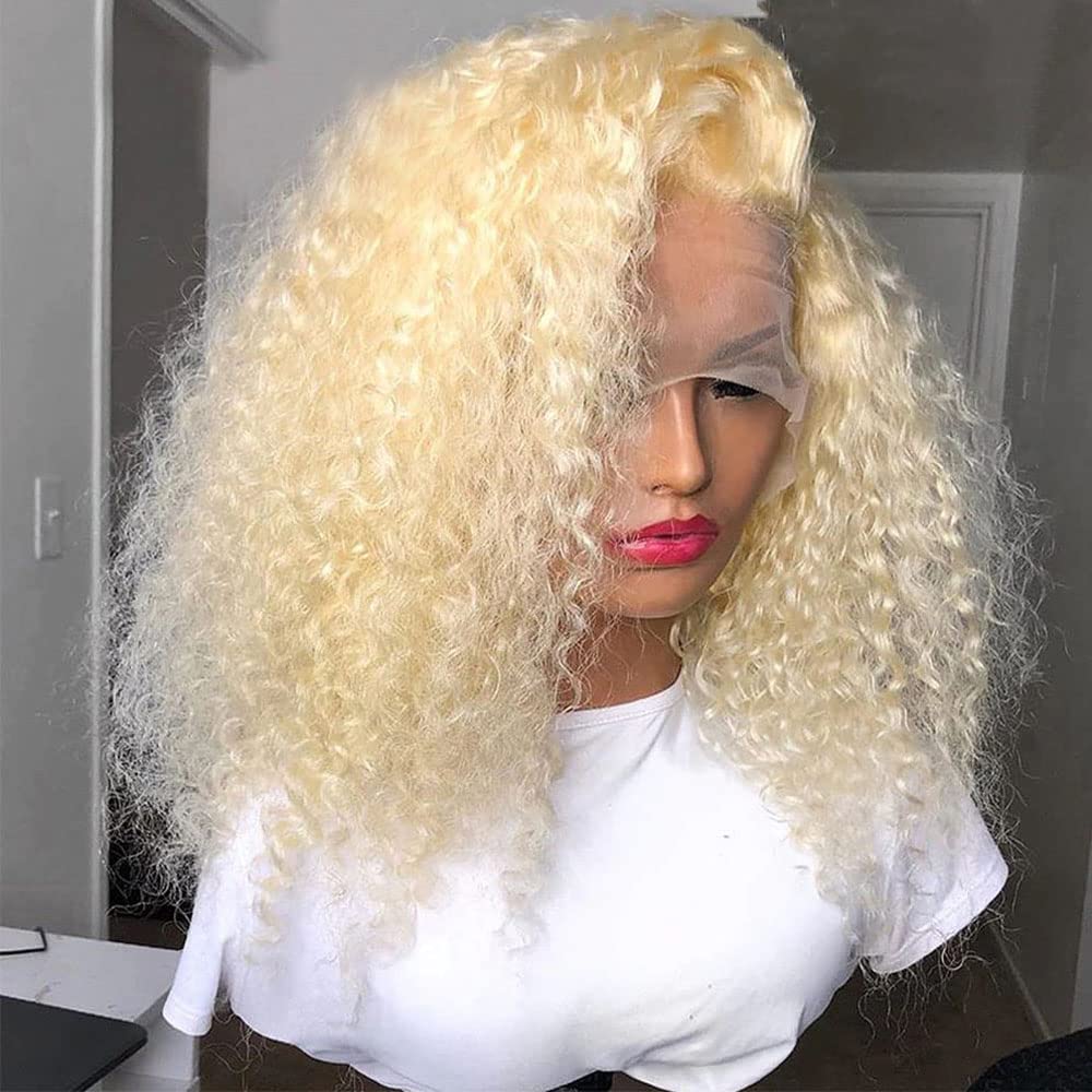 13x4 Blonde Lace Front Wigs Human Hair - Kinky Curly 13x6 HD 613 Lace Frontal Wig with Pre-Plucked Baby Hair & 150 Density - Natural Looking Lace Closure Wig for Women - Perfect for Daily Wear, Parties, Cosplay and Special Occasions