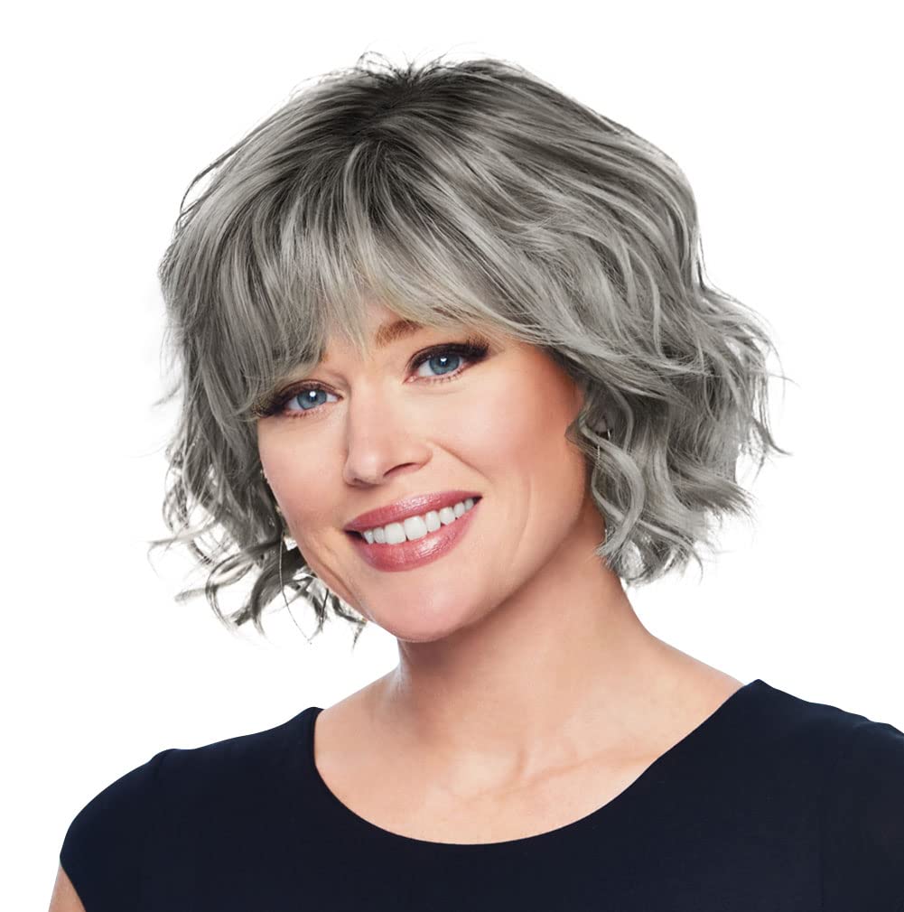 Sweetly Waved Cropped Chin Length Soft Waves Wig - Average Cap Size RL511 in Sugar & Charcoal | Natural Looking Synthetic Hairpiece for Daily Wear, Cosplay & Costume Parties