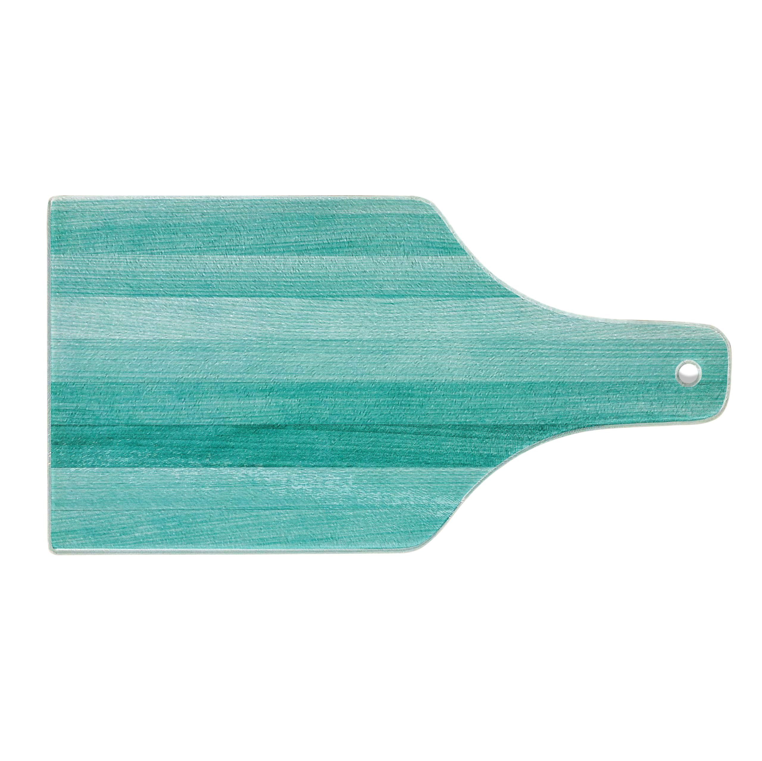 Ambesonne Teal Wine Bottle Shaped Cutting Board - Painted Wood Serving Board with Horizontal Lines, Decorative Tempered Glass for Kitchen, Holiday & Party Use - Perfect for Birthdays, Easter, Christmas Decor & Entertaining