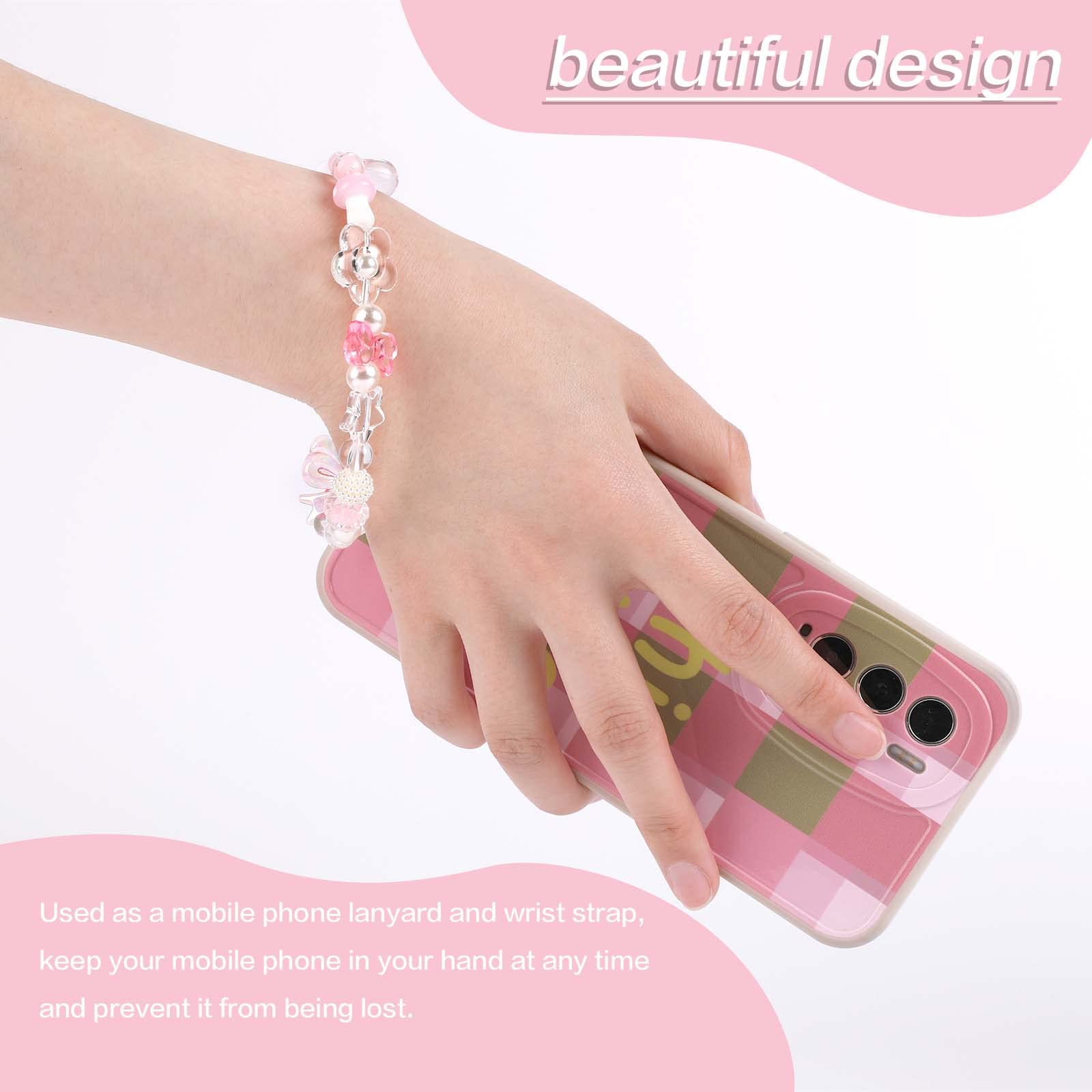 Adorable Pink Love Bow Phone Charm Lanyard - Cute Phone Strap with Beads for Women (2 Pack) - Perfect for Phone Decoration, Wrist Strap & Gift Giving