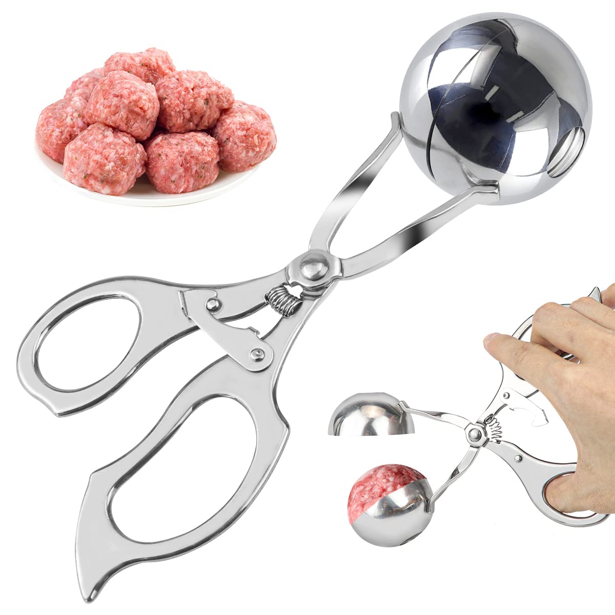 DOERDO Stainless Steel Meatball Maker Tool - 4.5CM Meat Baller for Perfect Meatballs, Ice Cream Scoop & Fruit Disher - Durable Kitchen Utensil for Cooking, Baking & Meal Prep
