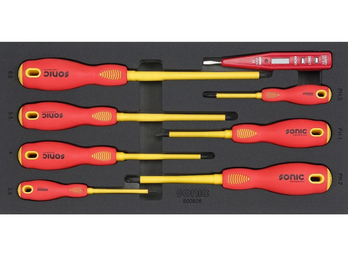 VDE Screwdriver Set 8-Piece with Sonic Foam System - 1/3 (Small) Size for Electrical Repairs & DIY Projects