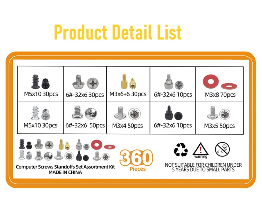 ZHHSUNY 360-Piece PC Screw Standoff Kit - Computer Case, Hard Drive, Motherboard, Cooler Fan & Graphics Card Mounting Hardware | Perfect for PC Building, Upgrades & Repairs