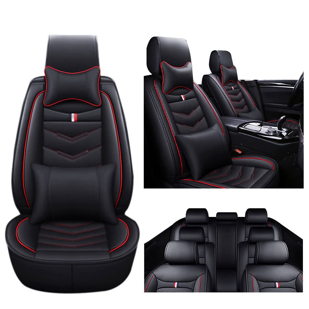 Premium Leather Car Seat Covers for Mazda Mazda5 2006-2015 - 7-Seat Durable Waterproof Vehicle Cushion Protectors, Breathable Odorless Luxury Seat Covers (Black/Red) - Perfect for Family Road Trips & Daily Commuting