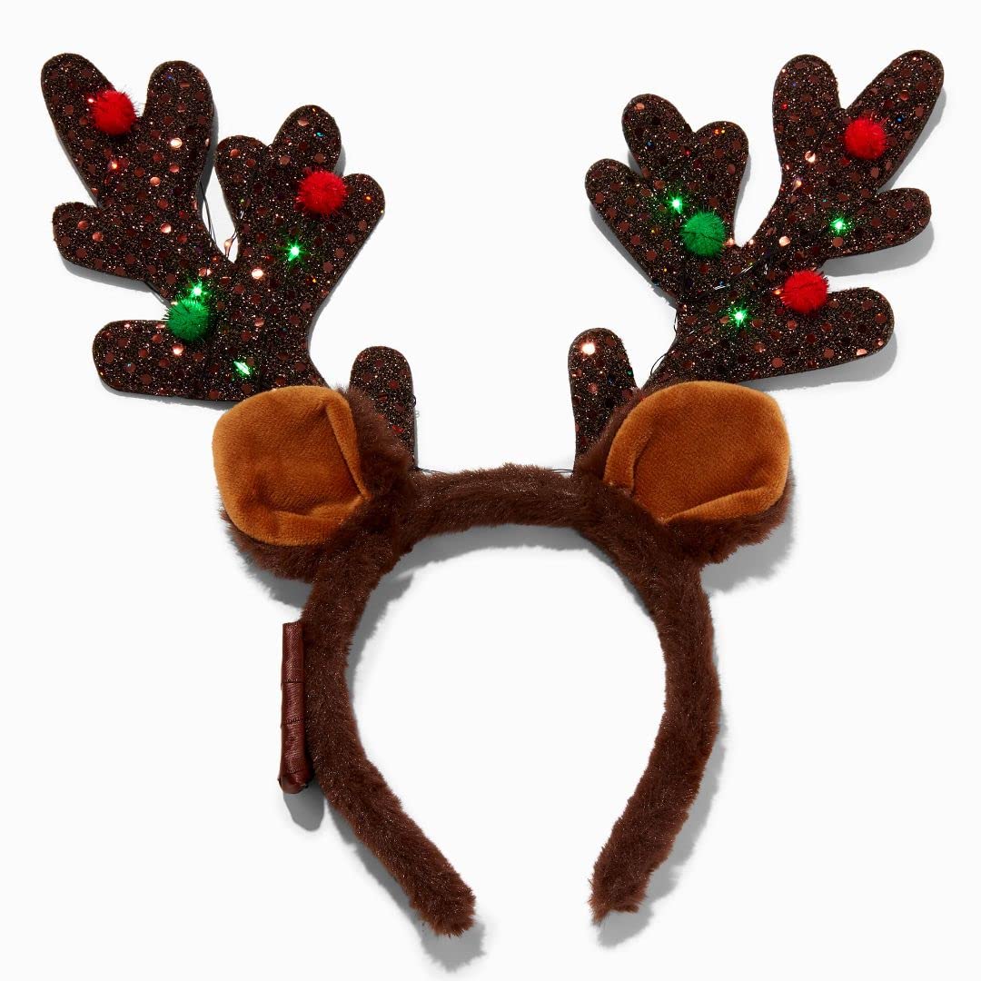 Claire's Light Up Reindeer Antlers Headband - Sparkly Christmas Hair Accessories for Girls & Kids | Xmas Party, Holiday Dress Up, Festive Fluffy Hairband | Perfect for Christmas Photos, Caroling & Family Gatherings