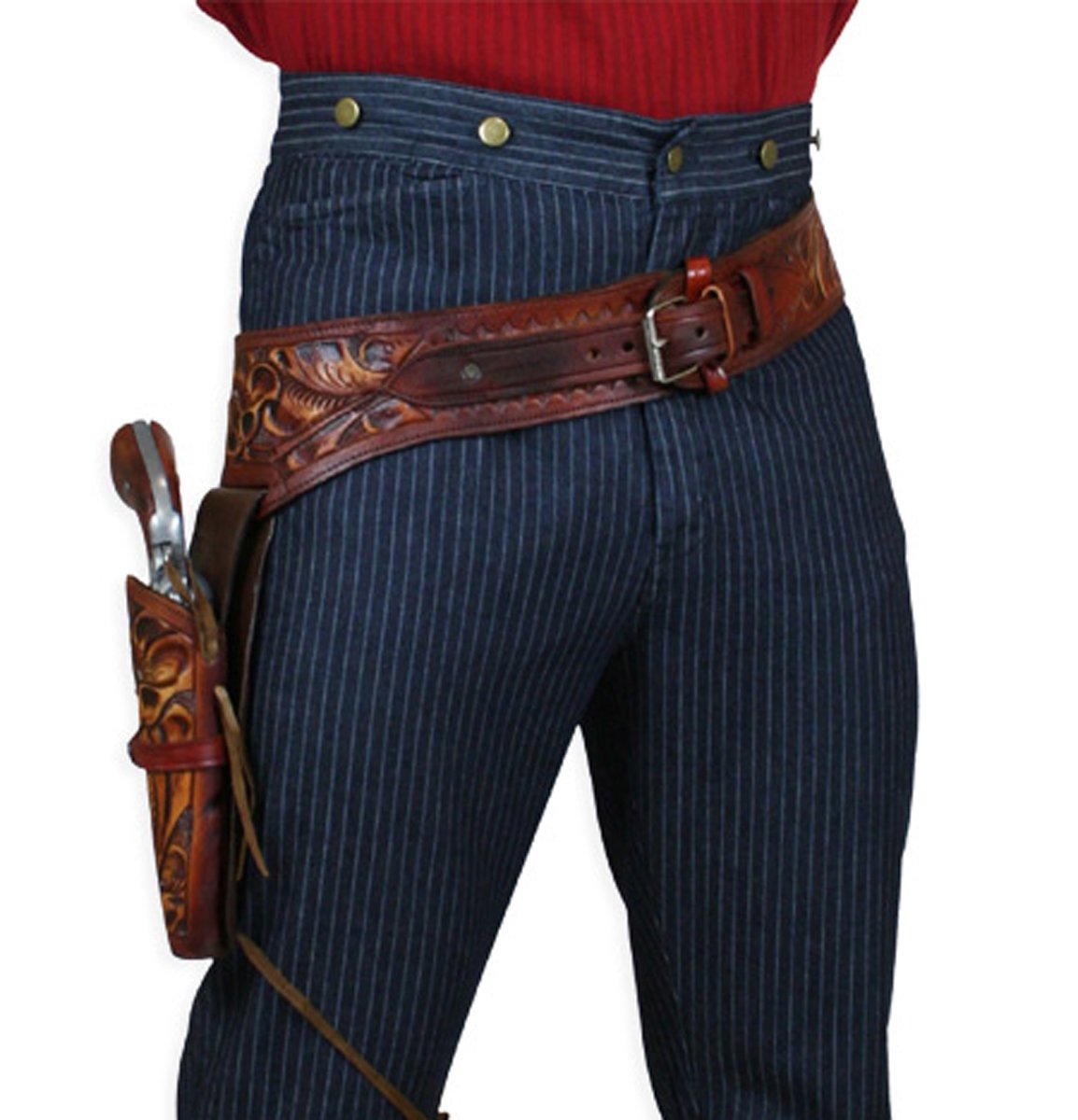 Historical Emporium Genuine Leather .38/.357 Cal Western Gun Belt & Holster Set - Right Hand Tooled Cowboy Style for Cowboy Action Shooting & Reenactments