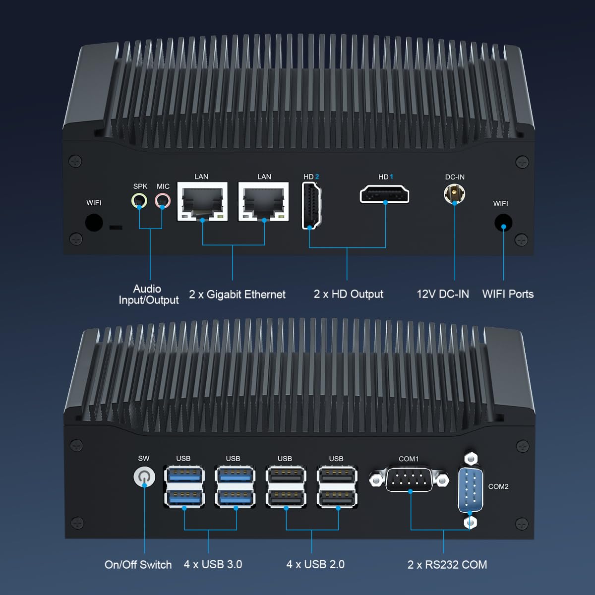 WEIDIAN Fanless Mini PC with Intel i5-8260U, 16GB RAM & 1TB SSD - Industrial Computer for 4K Dual Display, Windows 11, Dual Ethernet RS232 & Dual Band WiFi - Perfect for Office, Home Theater & Industrial Automation