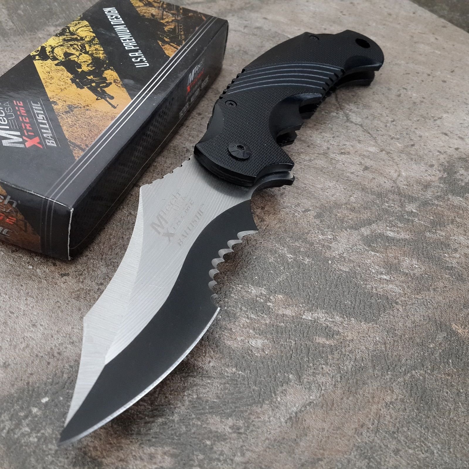 MTECH XTREME Assisted Opening Tactical Knife - Black Sawback Blade Hunting Knife for Outdoor Survival, Camping & EDC
