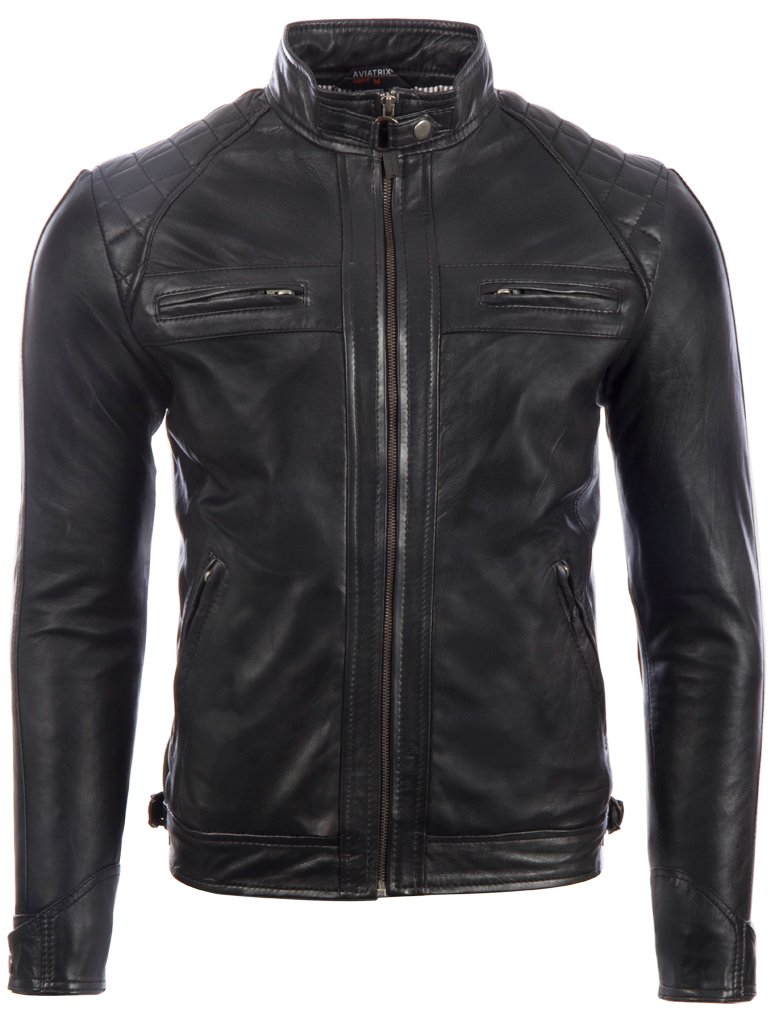 Premium Men's Genuine Leather Biker Jacket - Super Soft Black Motorcycle Jacket with Diamond Padded Shoulders | Perfect for Riding, Casual Wear & Outdoor Adventures