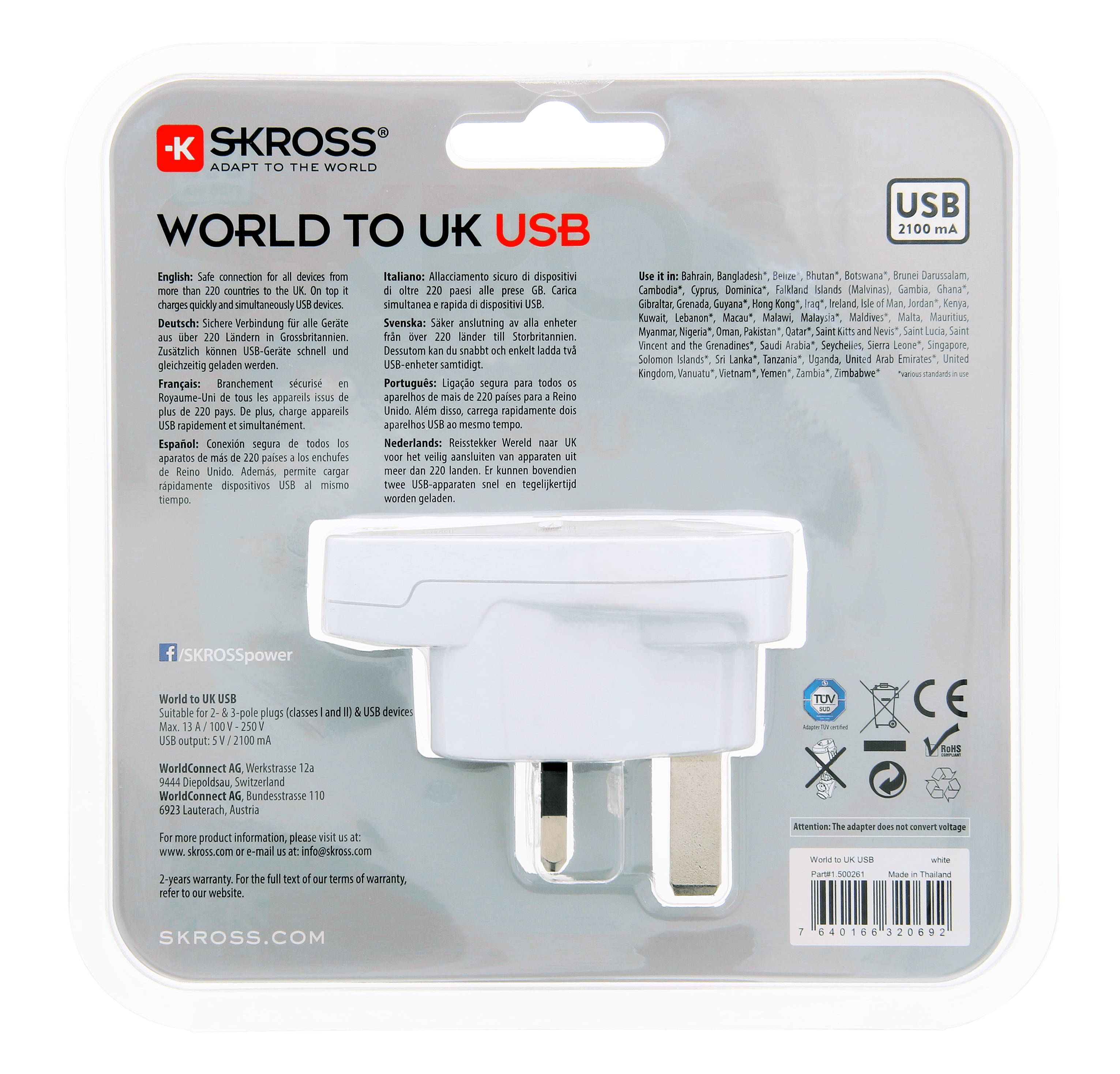 SKROSS World to UK USB Travel Adapter - Universal Plug Converter for UK Outlets | Charge Phones, Laptops & Devices Anywhere | Perfect for Business Trips & Vacations