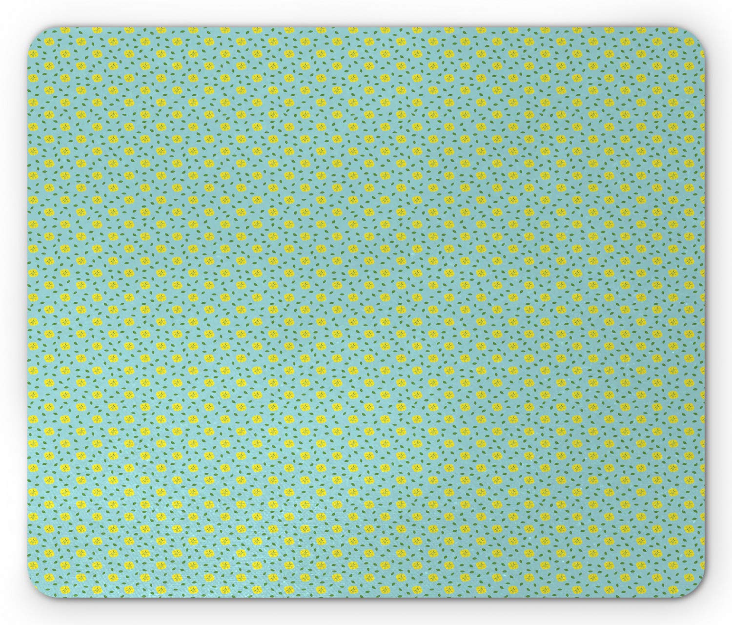 Ambesonne Spring Mouse Pad with Minimal Leaves & Yellow Floral Blossoms Pattern - Non-Slip Rubber Base, Standard Size Rectangle Mousepad in Pale Blue & Yellow - Perfect for Office, Gaming & Home Workspace Decor