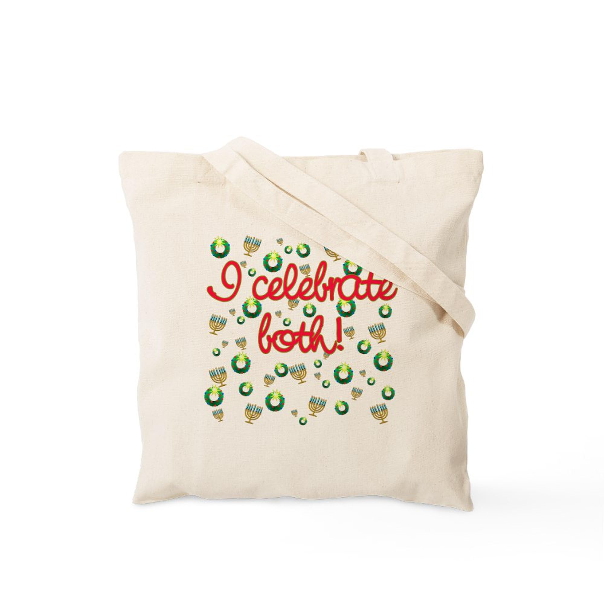 Hanukkah and Christmas Reusable Canvas Tote Bag - Eco-Friendly Natural Shopping Bag for Holiday Gifts, Groceries & Daily Use