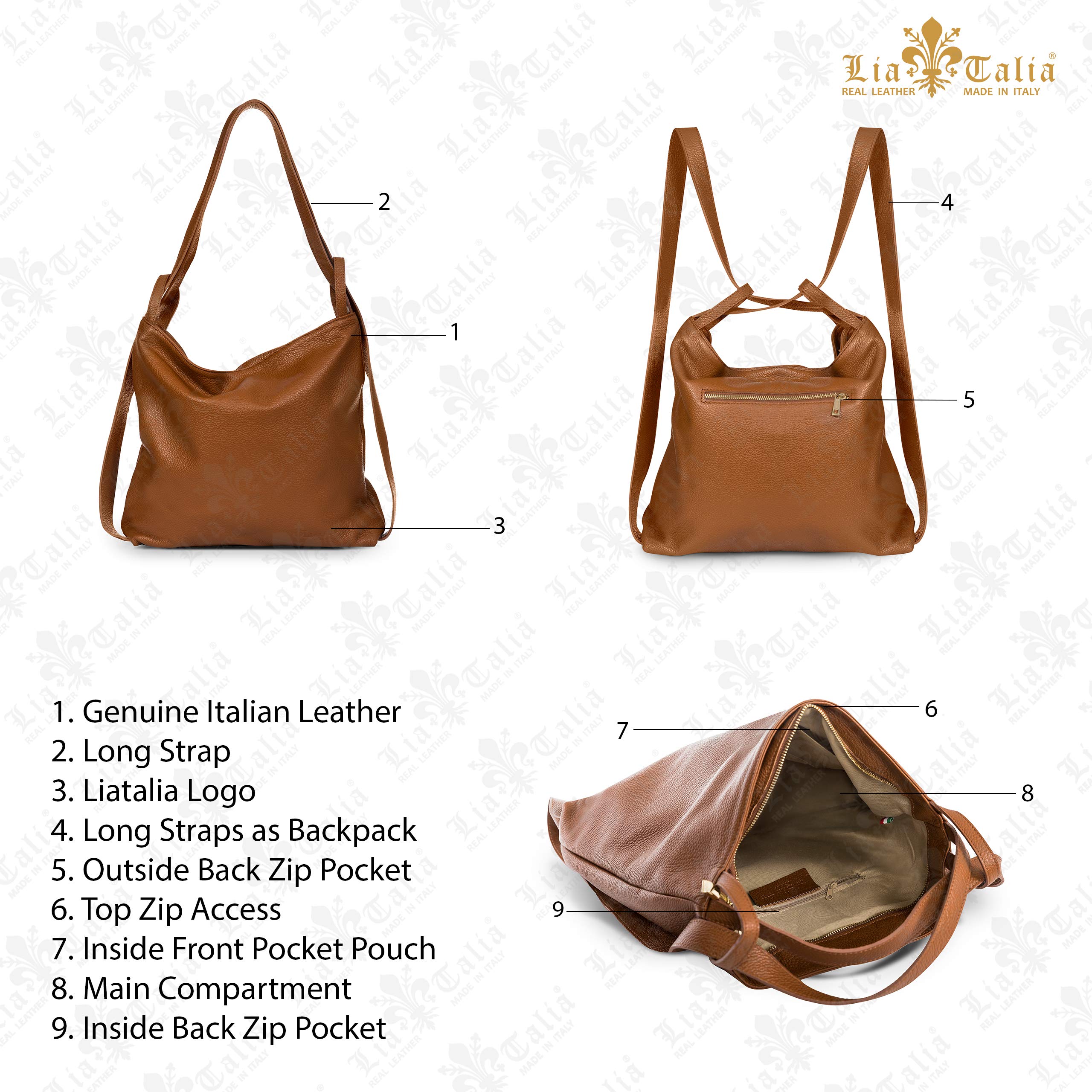 LiaTalia Women's Shoulder Backpack Purse - Versatile Soft Italian Leather Handbag - 2-in-1 Convertible Rucksack Bag - Nicole - Perfect for Work, Travel & Daily Commute