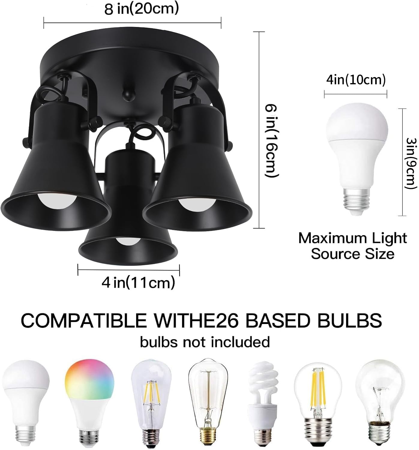 SEEBLEN 3-Light Adjustable Black Industrial Track Lighting - Modern Round Flush Mount Ceiling Light for Kitchen, Dining Room, Bathroom, Hallway & Coffee Bar - Perfect for Task Lighting and Ambient Illumination