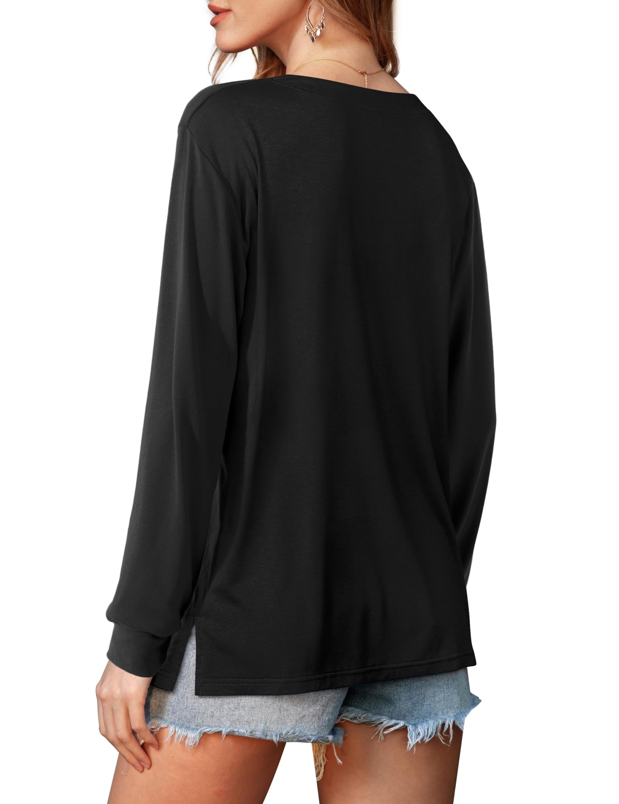 Beluring Women's Long Sleeve Button Down Shirt - V Neck Casual Loose Blouse Top for Work, Office & Everyday Wear | Comfortable & Stylish Tee for Women