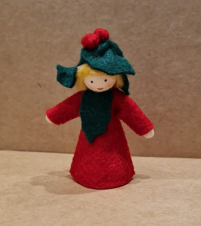 Standing Holly Waldorf Flower Fairy - Handmade Waldorf Doll for Kids, Perfect for Waldorf Education, Nature Play, and Seasonal Decor