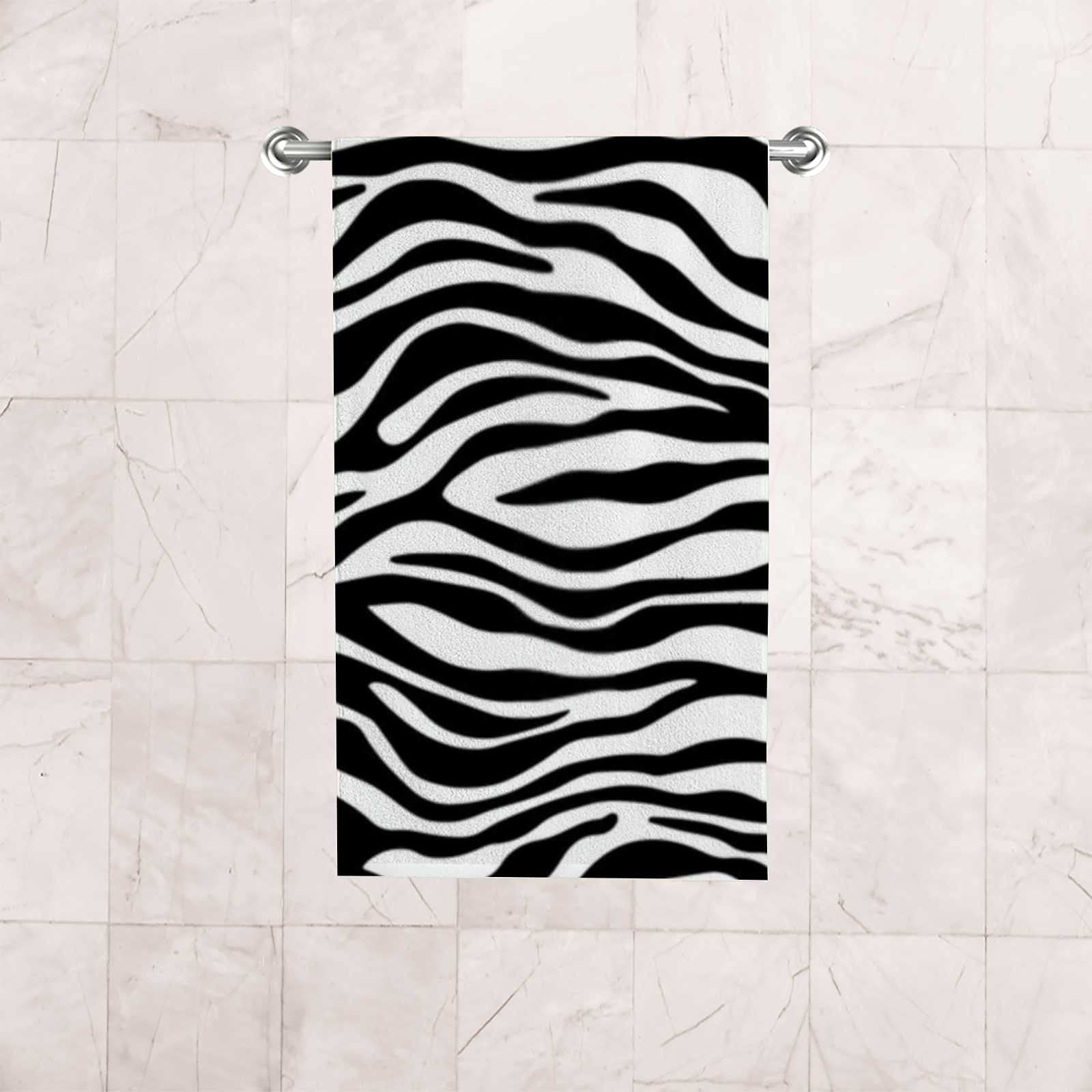 2-Piece Polyester Towel Set - Super Absorbent Zebra Print Hand & Bath Towels (30x15 Inches) - Soft & Comfortable for Bathroom, Spa, Gym, and Beach Use