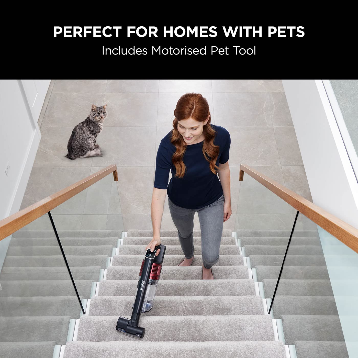 Shark Cordless Stick Vacuum Cleaner - Anti Hair Wrap, 60 Min Runtime, DuoClean Technology with Motorized Pet Tool - Multi-Surface & 20cm Crevice Tools - Black & Red (IZ300UKT) - Perfect for Pet Hair, Hard Floors & Carpets