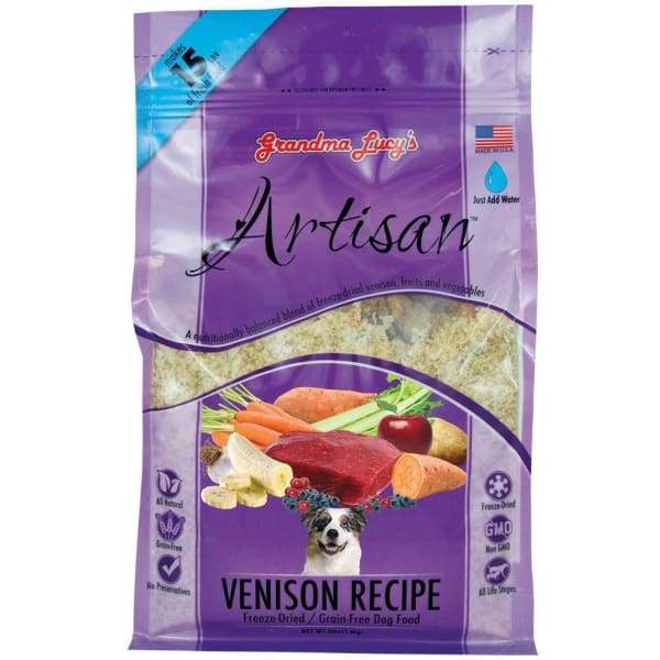 Grandma Lucy's Artisan Venison Freeze-Dried Grain-Free Dog Food - 3lb Bag | High-Protein, All-Natural Raw Dog Food for Small & Large Breeds | Perfect for Travel, Hiking & Training Treats