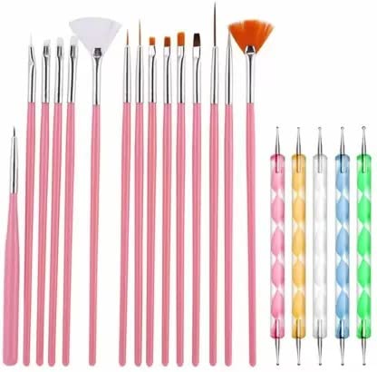 20Pcs Professional Nail Art Kit with 15 Painting Brushes & 5 Dotting Pens - Complete Nail Design Tools Set for Salon, Home Manicure & DIY Nail Art Projects