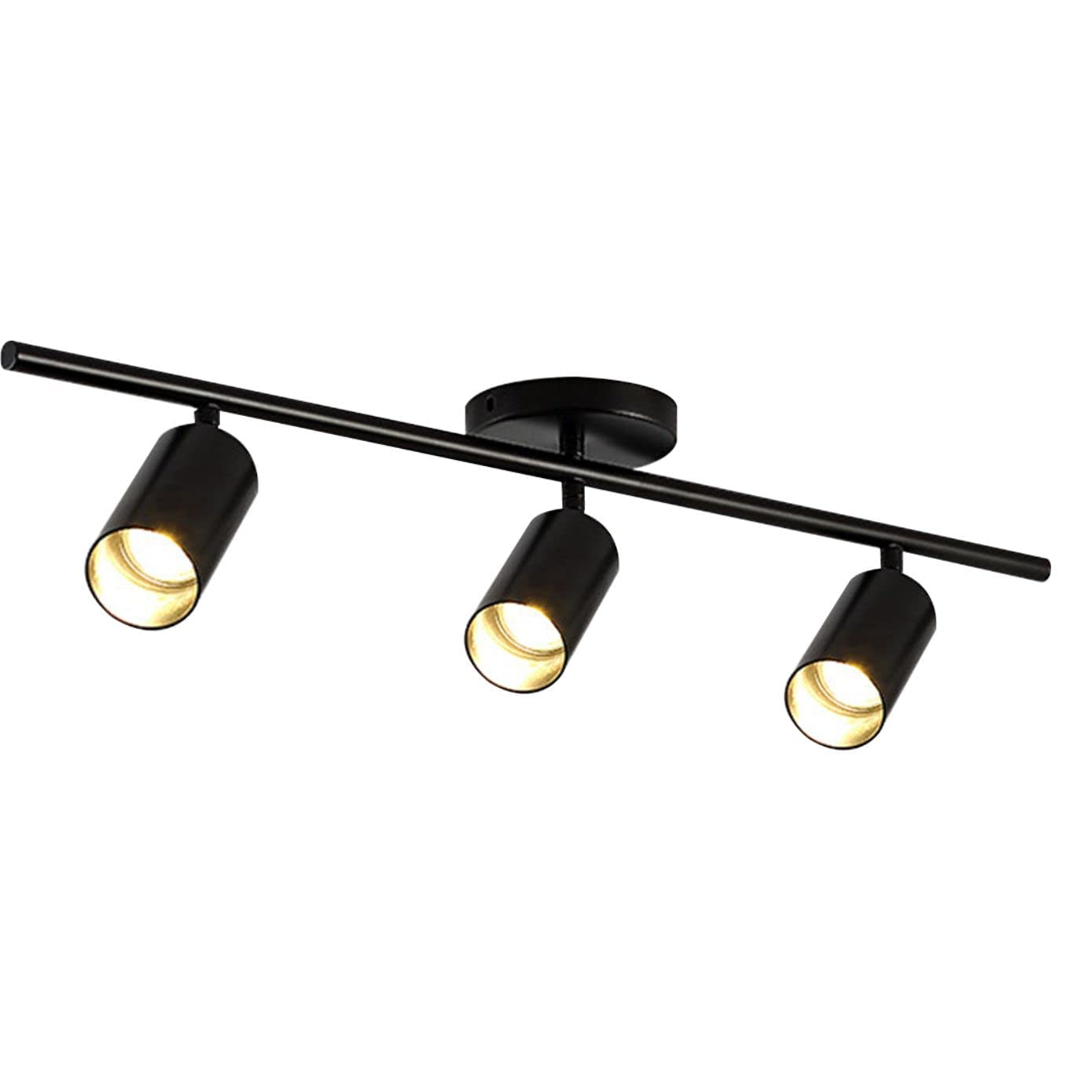 BOKT Modern Matte Black 3-Light Adjustable LED Track Lighting Kit - Industrial 3-Way Flush Mount Ceiling Spotlight Fixture for Living Room, Kitchen & Retail Stores