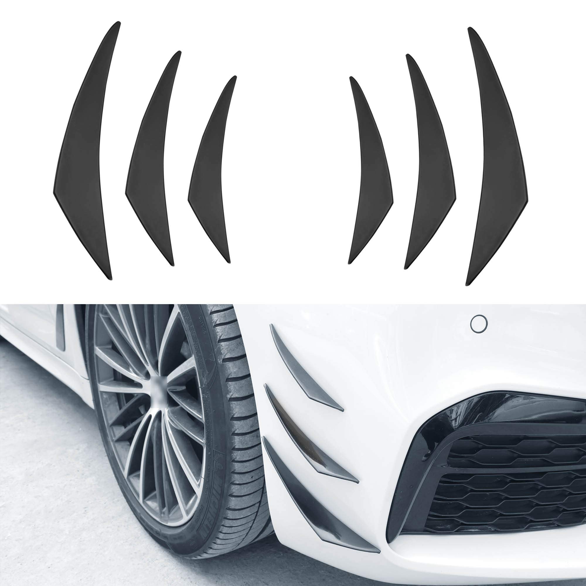 TOMALL 6Pcs Universal Car Front Bumper Lip Splitter - Black Soft Rubber Spoiler Canards Kit for Auto Body Protection & Styling | Anti-Collision Strip & Decorative Accessories | Perfect for Sedans, Coupes & Sports Cars