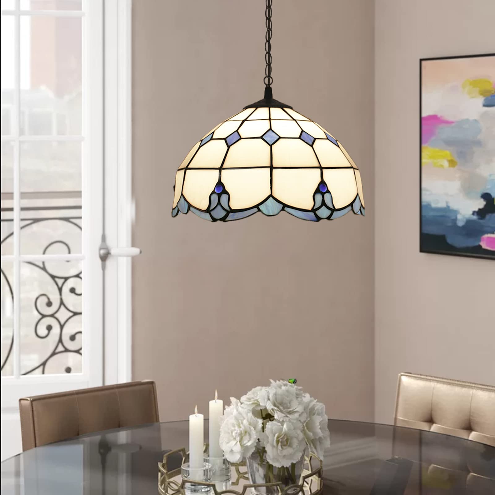 Kiven Modern Plug-in Chandelier with 13ft Adjustable Chain & Dimmable Switch - 11.8 Inch Hanging Pendant Light for Kitchen, Dining Room, Bedroom - Perfect for Farmhouse Decor & Cozy Ambiance Lighting (1 Set)