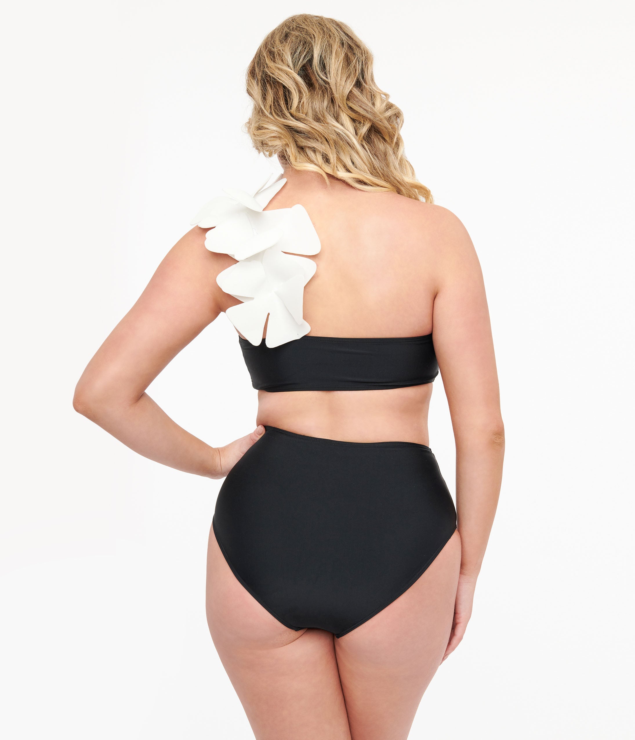 Black & White One Shoulder Floral Two Piece Swimwear Set - Sexy Bikini for Beach Vacation & Pool Party