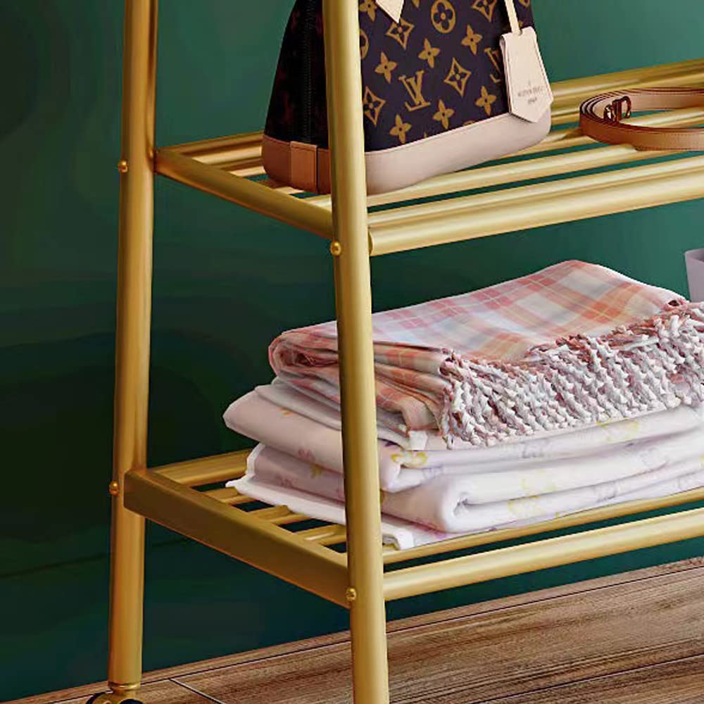 Heavy Duty Gold Rolling Garment Rack with Shelves - 31.5