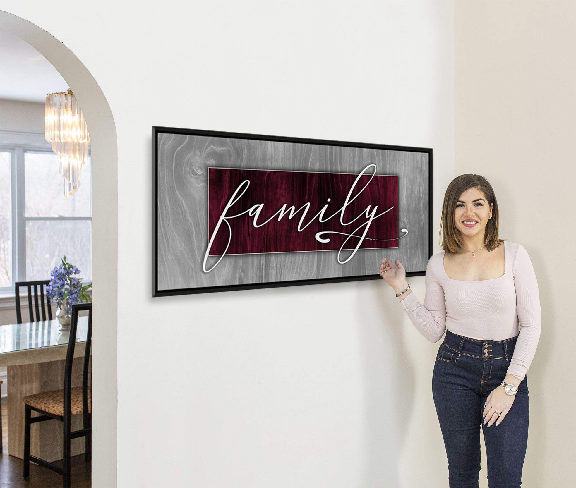 Rustic Farmhouse Family Sign - Red Wine & Black Floating Frame Wall Decor (42x19) for Living Room, Entryway, or Bedroom | Personalized Home Decor & Unique Housewarming Gift